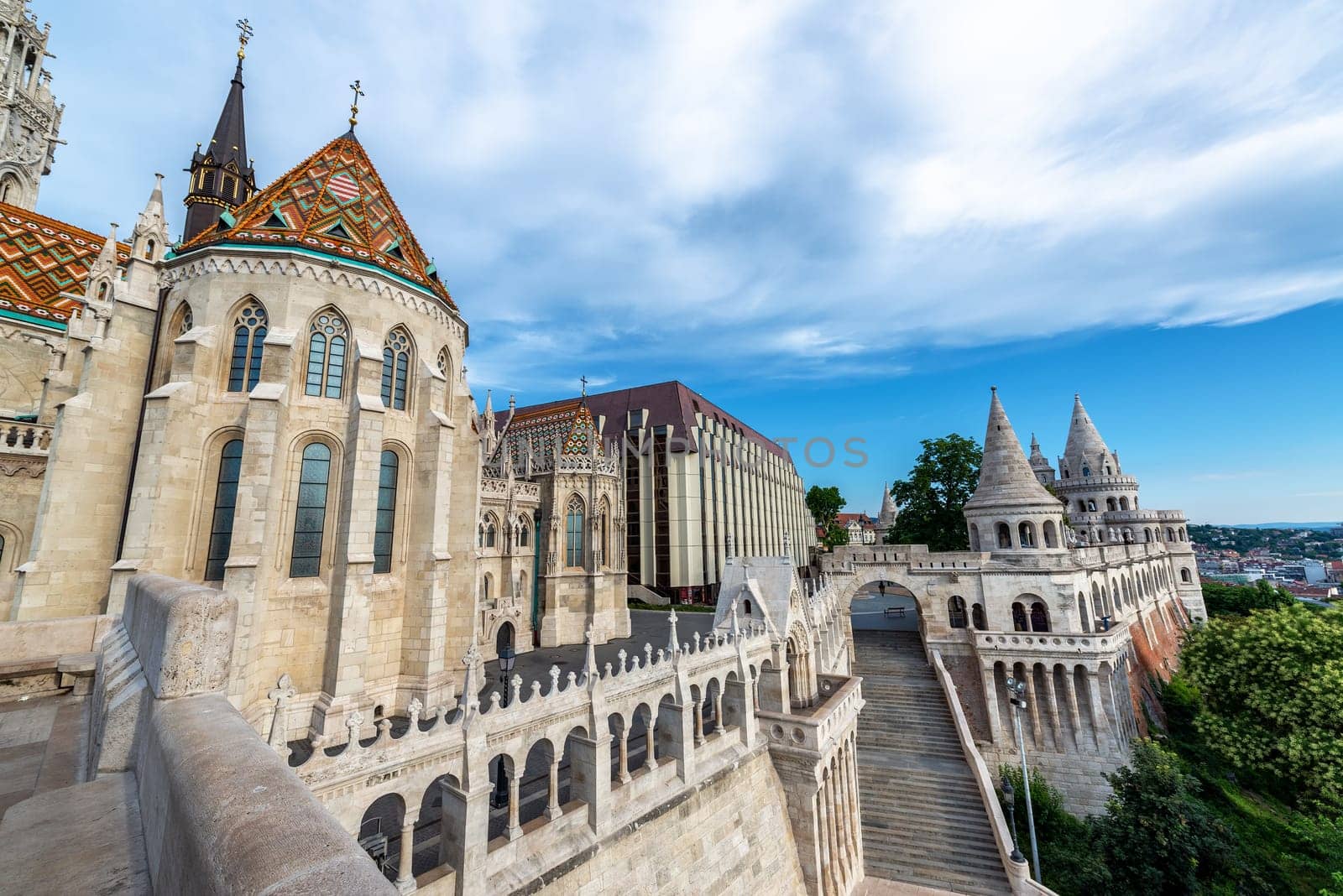 View of Fishermans Bastion and St. Matthias church in Budapest, Hungary