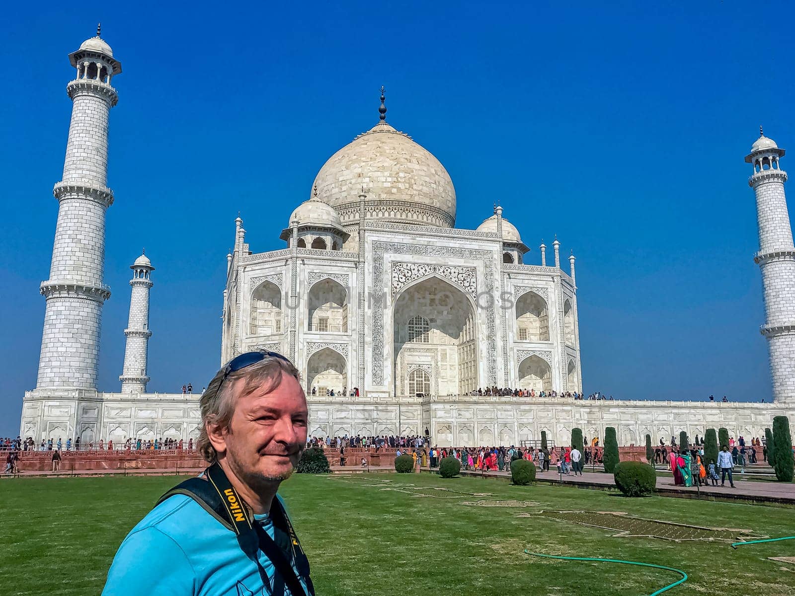Selfie in front of Crown of the Palaces - Taj Mahal in Agra, Uttar Pradesh, India
