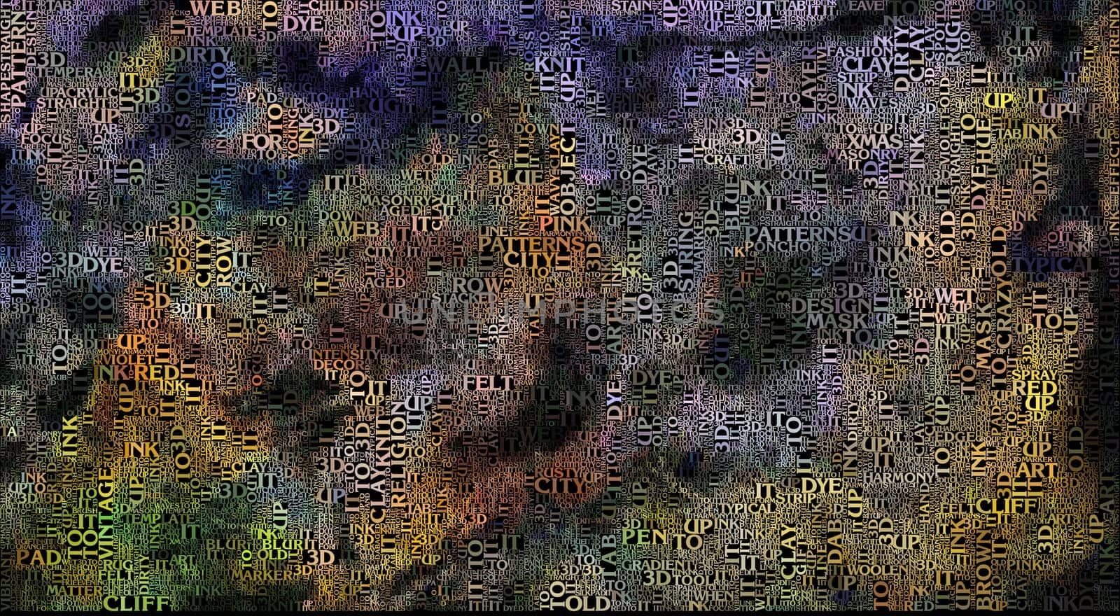 Abstract in muted colors with words.