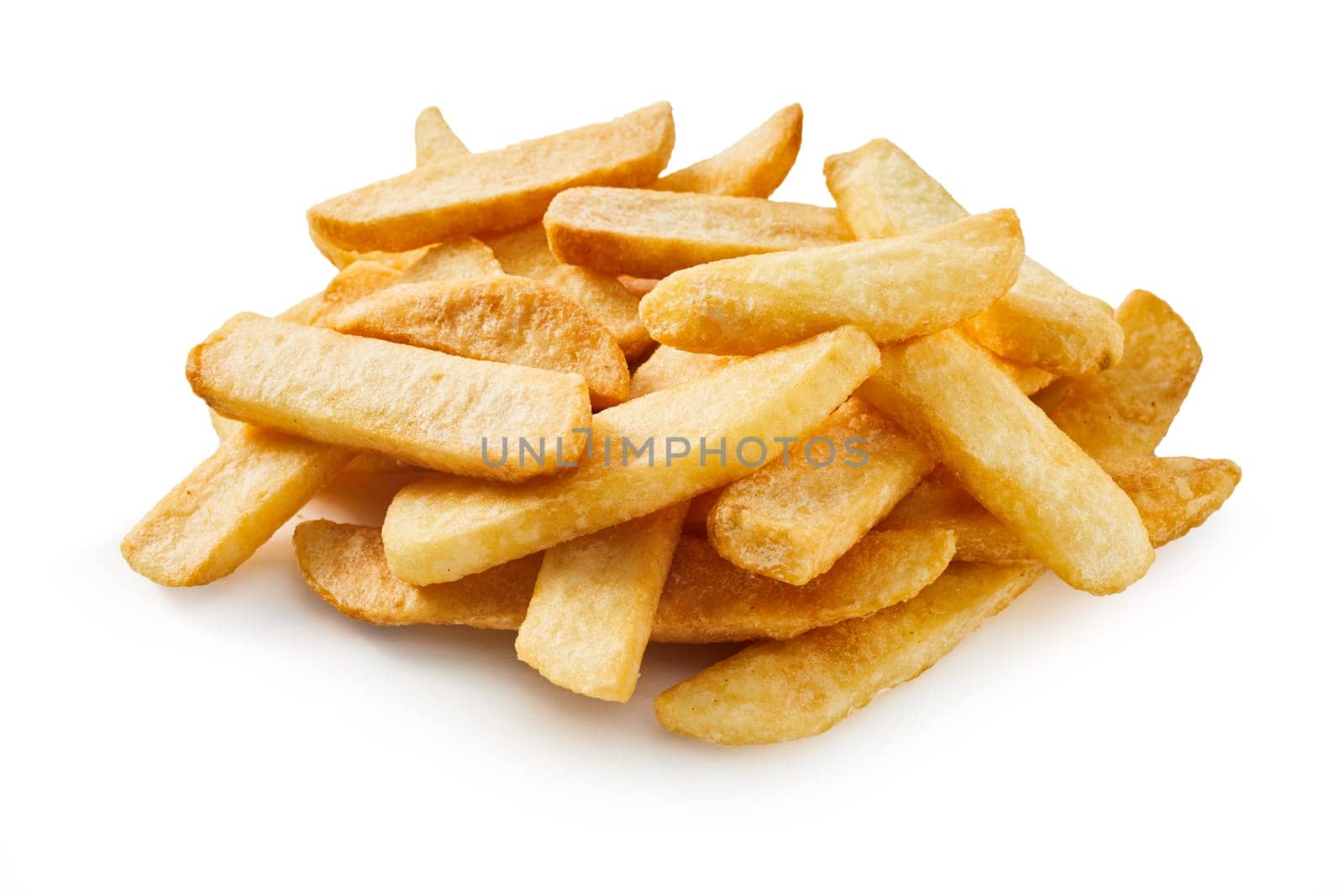 Steak fries as garnish for steakhouses advertising menu cards on isolate background.