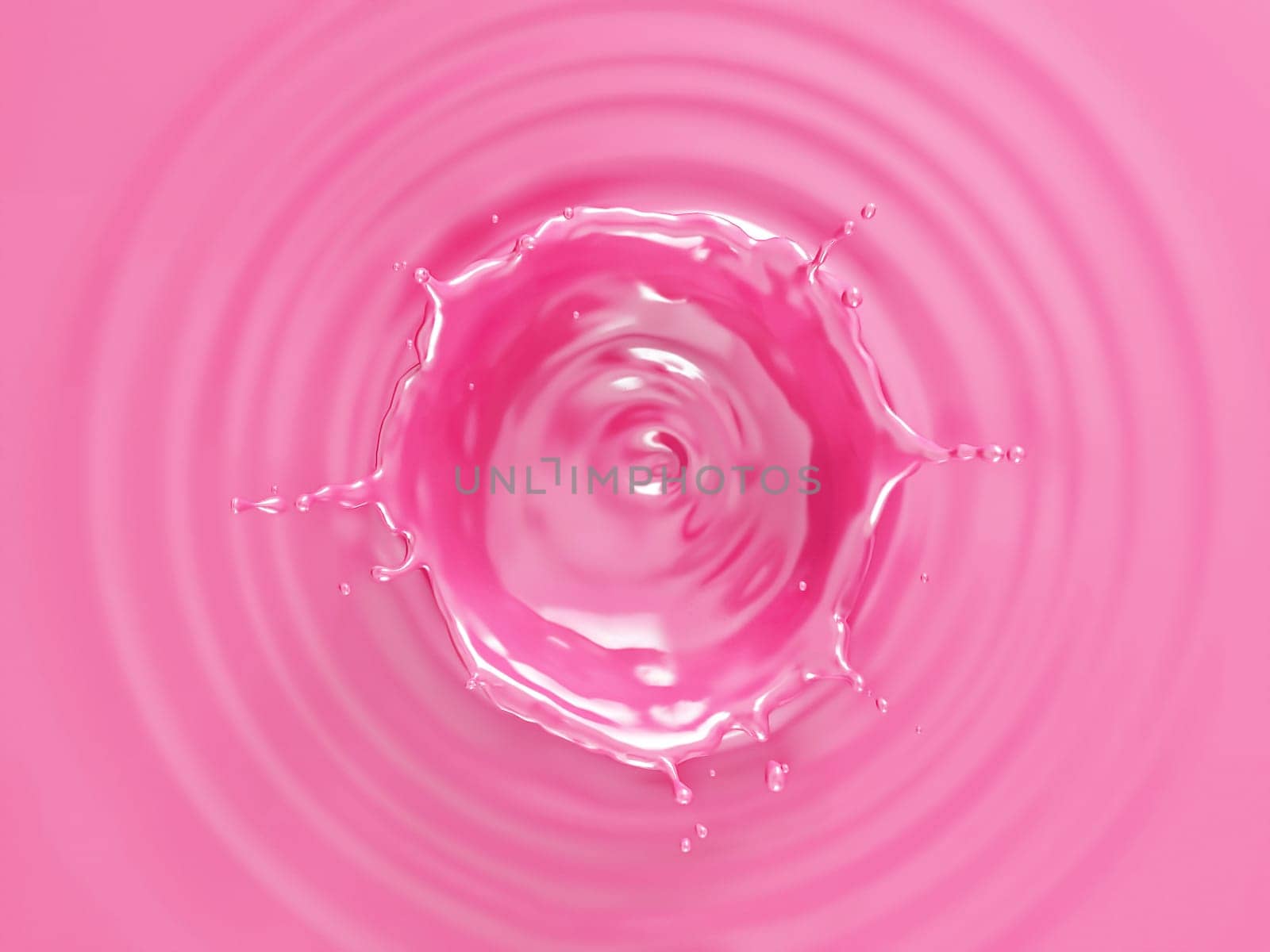 Strawberry flavored milk or milkshake background with ripples and crown splash viewed from top.