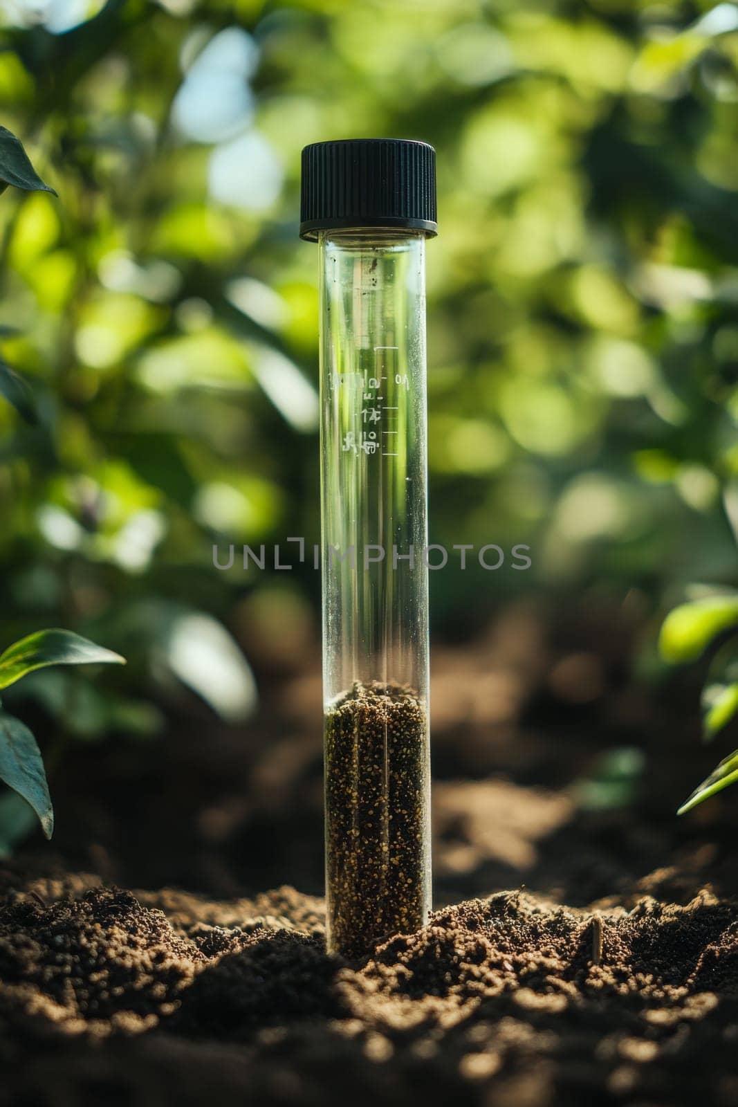 soil testing with a test tube in the soil, Generative AI, food