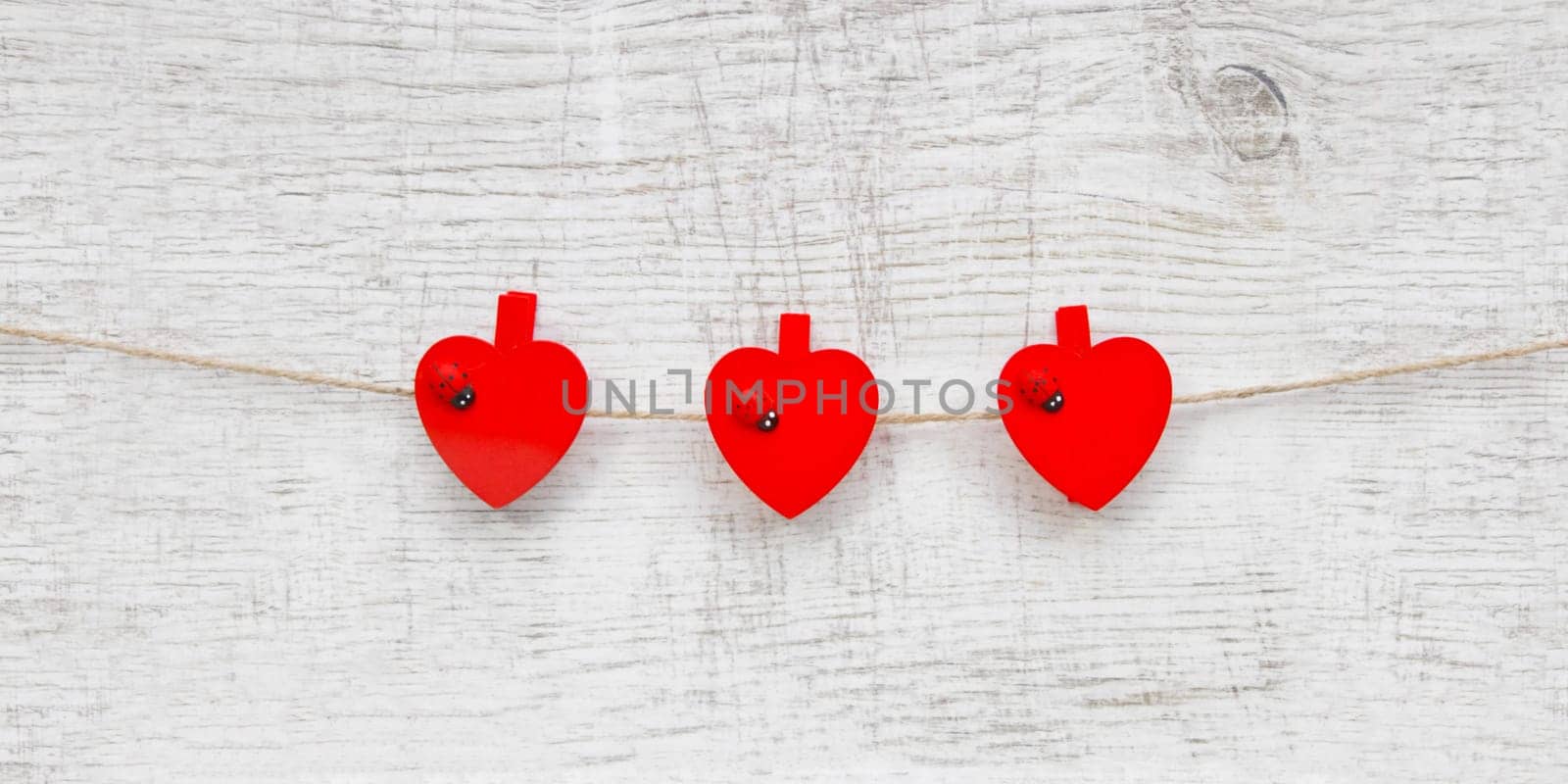 Red hanging hearts with ladybug