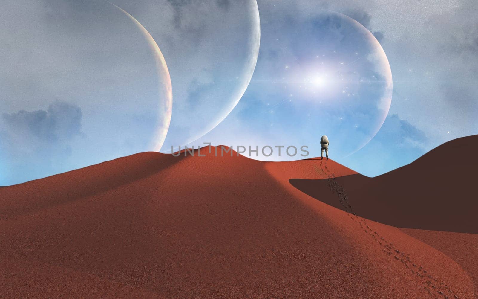 Astronaut on another planet. Space journey