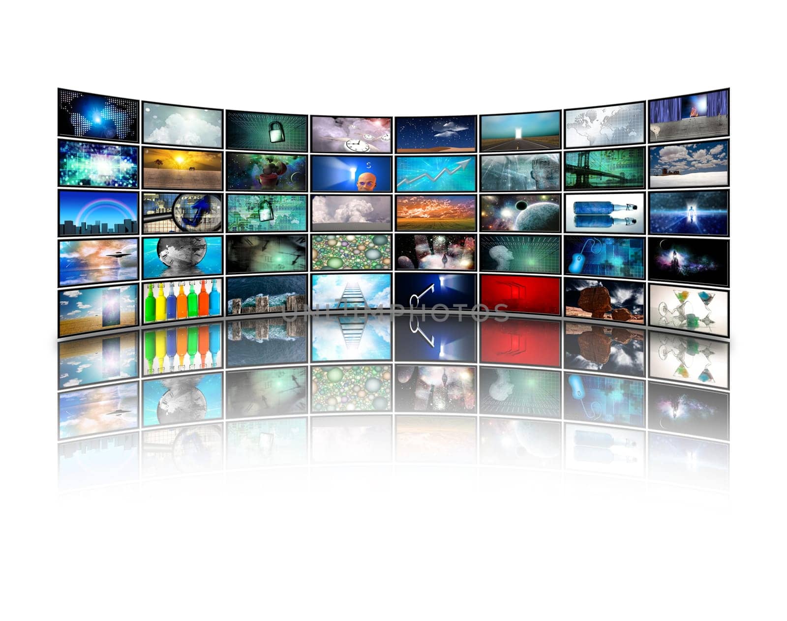 Wall of Media Screens with various pictures