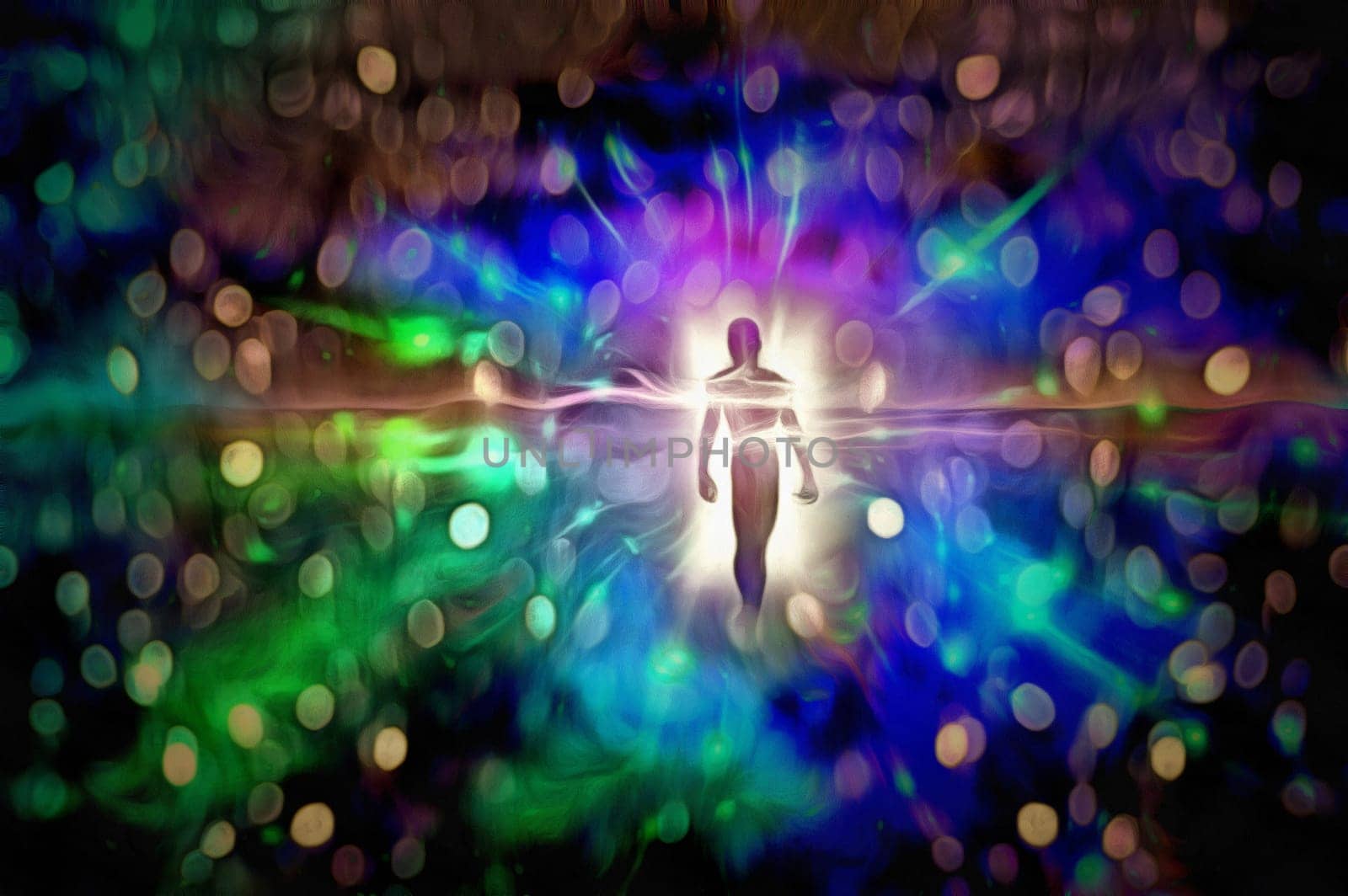 Figure emerges from vivid light