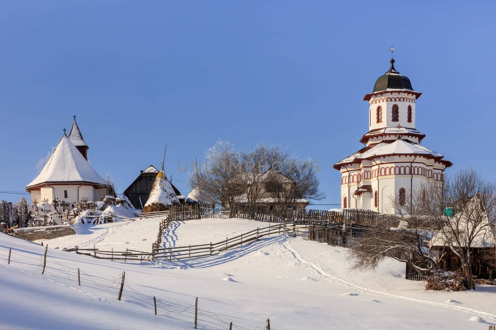 Fundatica village in winter. Brasov county, Romania