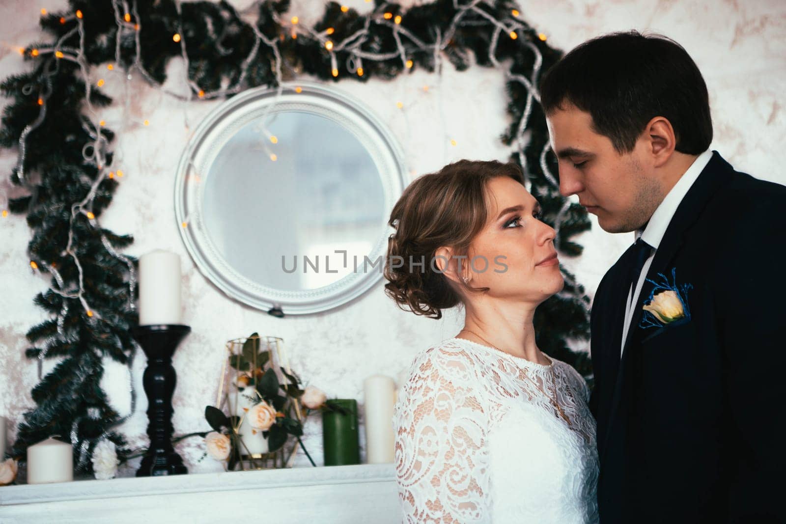 couple groom and bride in the studio.