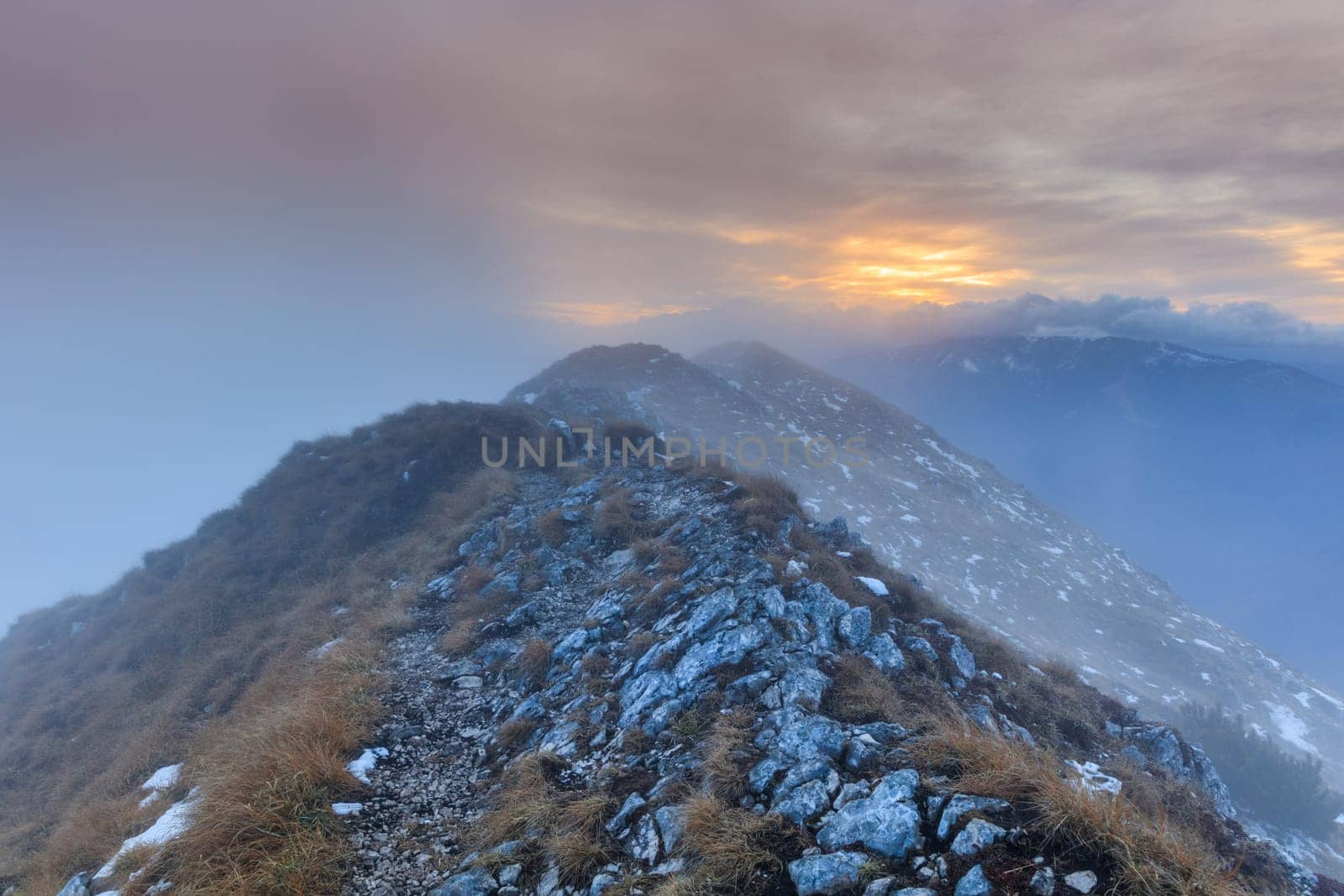 mountain landscape in sunset. Piatra Craiului Mountains, Romania