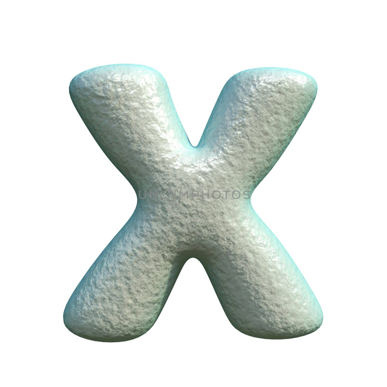 Grey blue clay font Letter X 3D rendering illustration isolated on white background