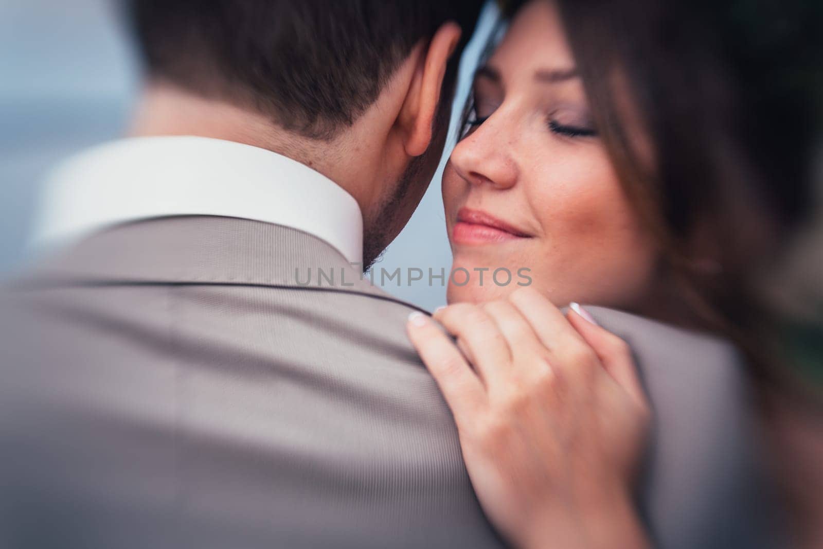 portrait young bride and groom in the style of provence.