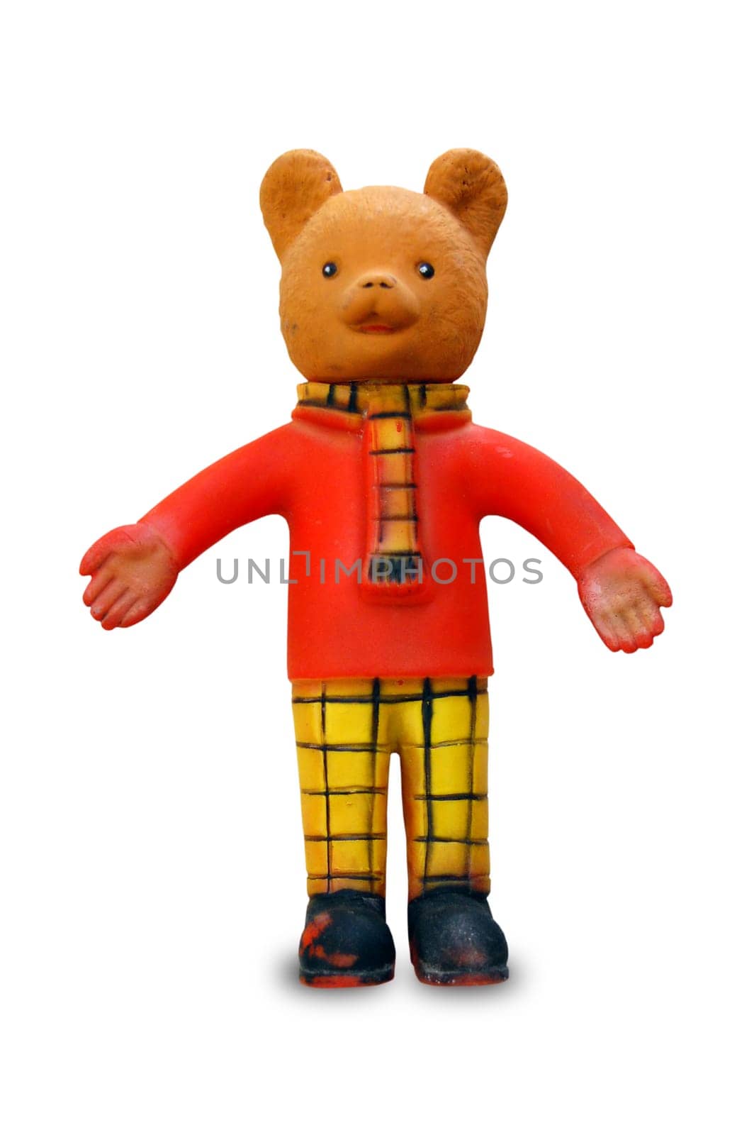 ATHENS, GREECE - JUNE 5, 2007: Rupert vintage teddy bear squeaky toy from the 1970s.