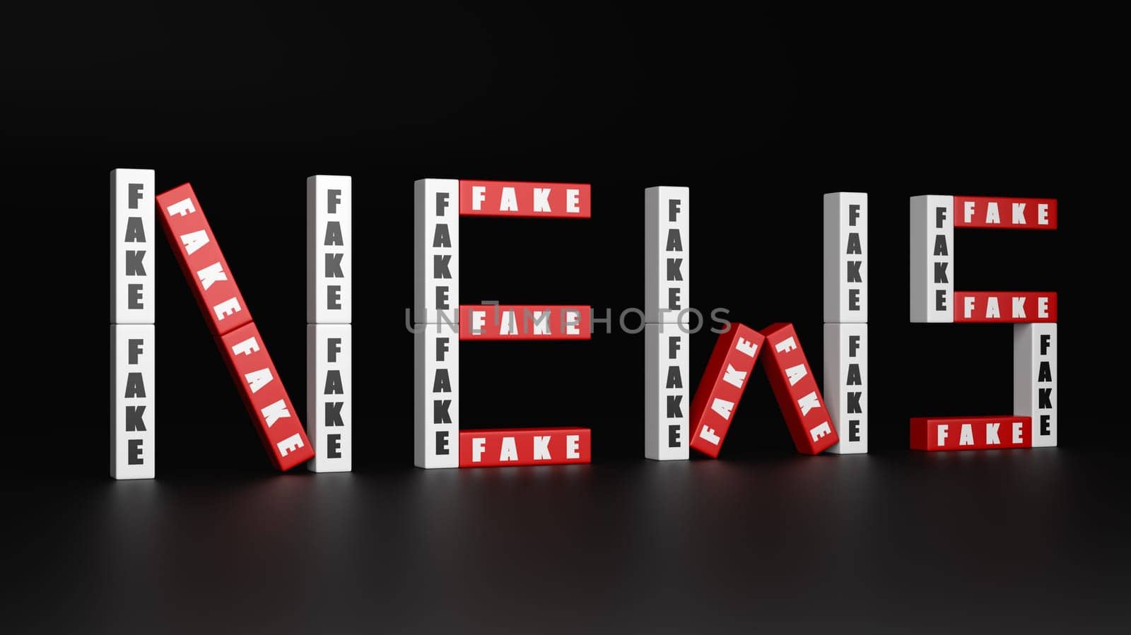 Red and White Fake Bricks Forming News Text Word on Dark Background 3D Illustration