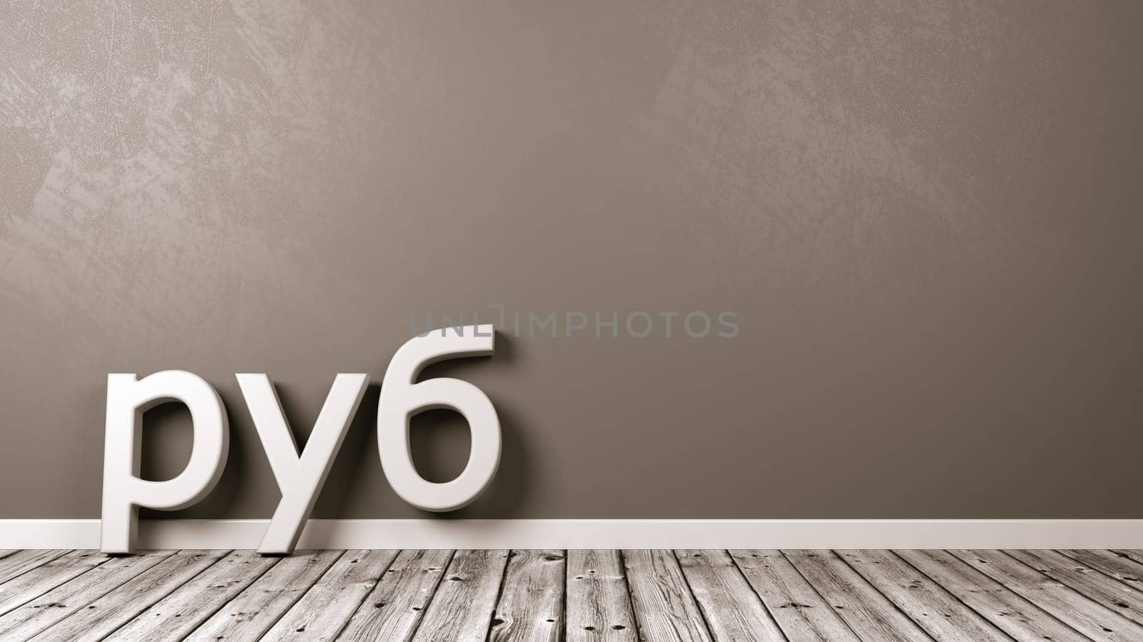 White Ruble Currency Symbol Shape on Wooden Floor Against Gray Wall with Copy Space 3D Illustration