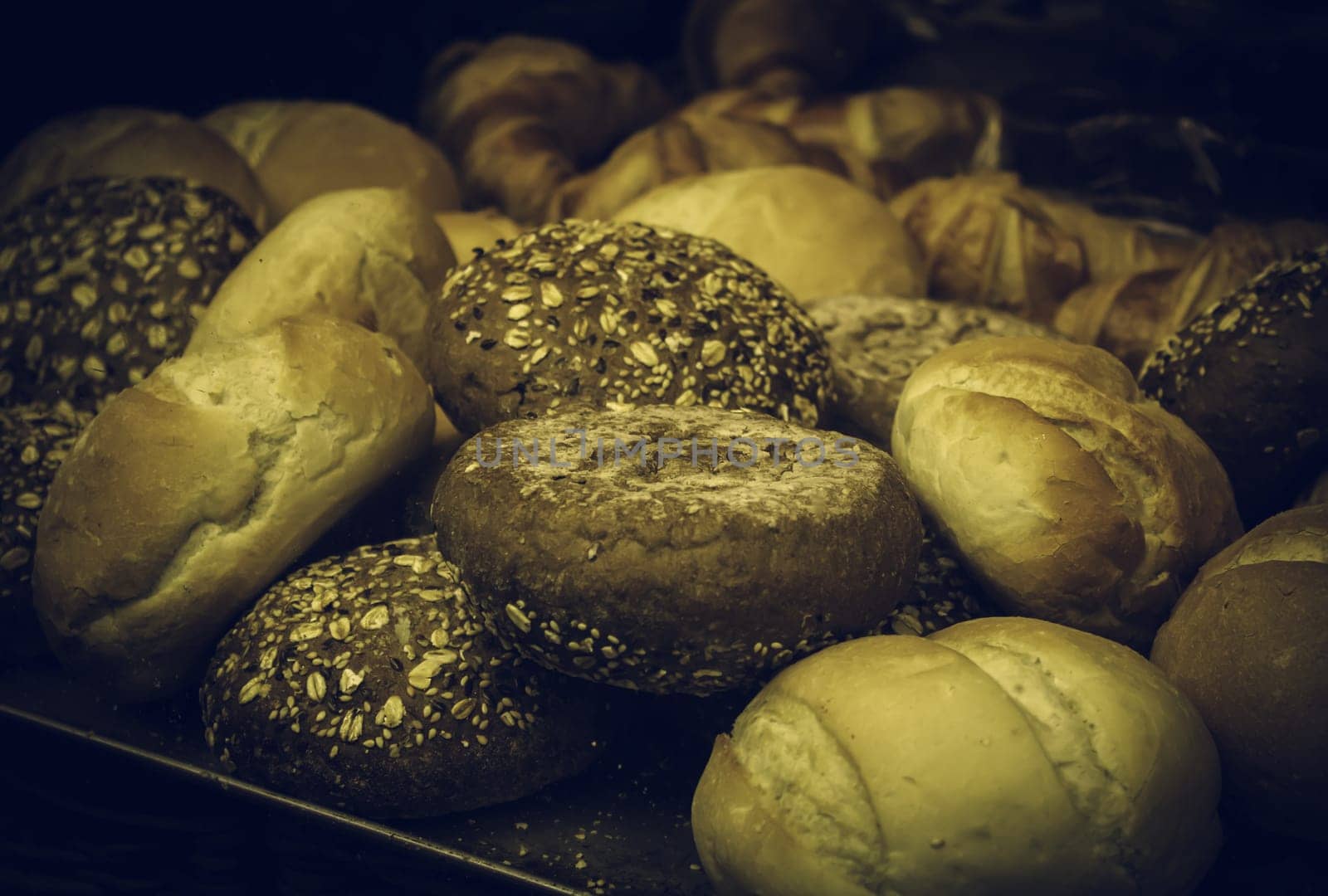 Buns of wholemeal bread with sesame, bakery and food