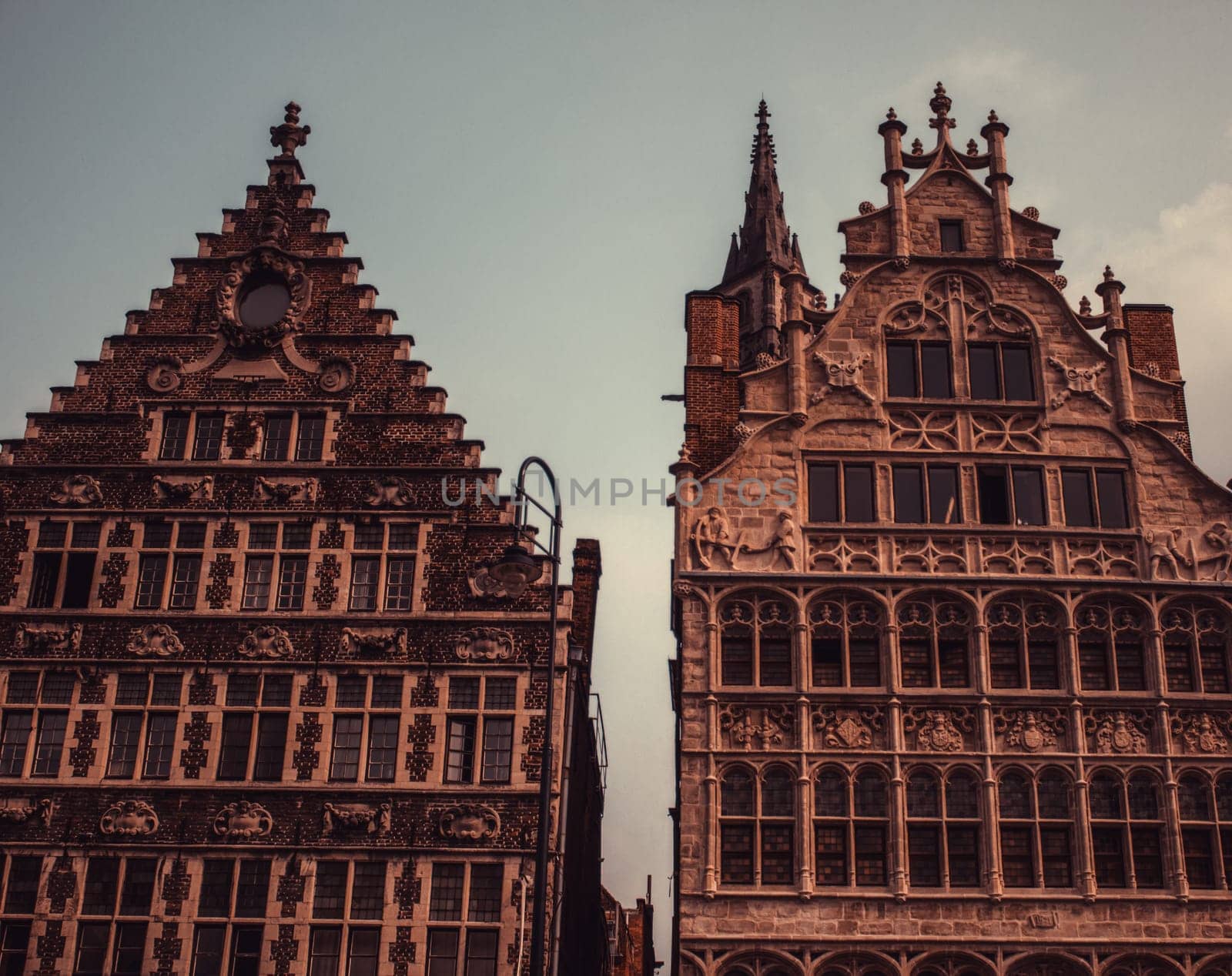 Typical medieval stone Belgium houses, construction and architecture