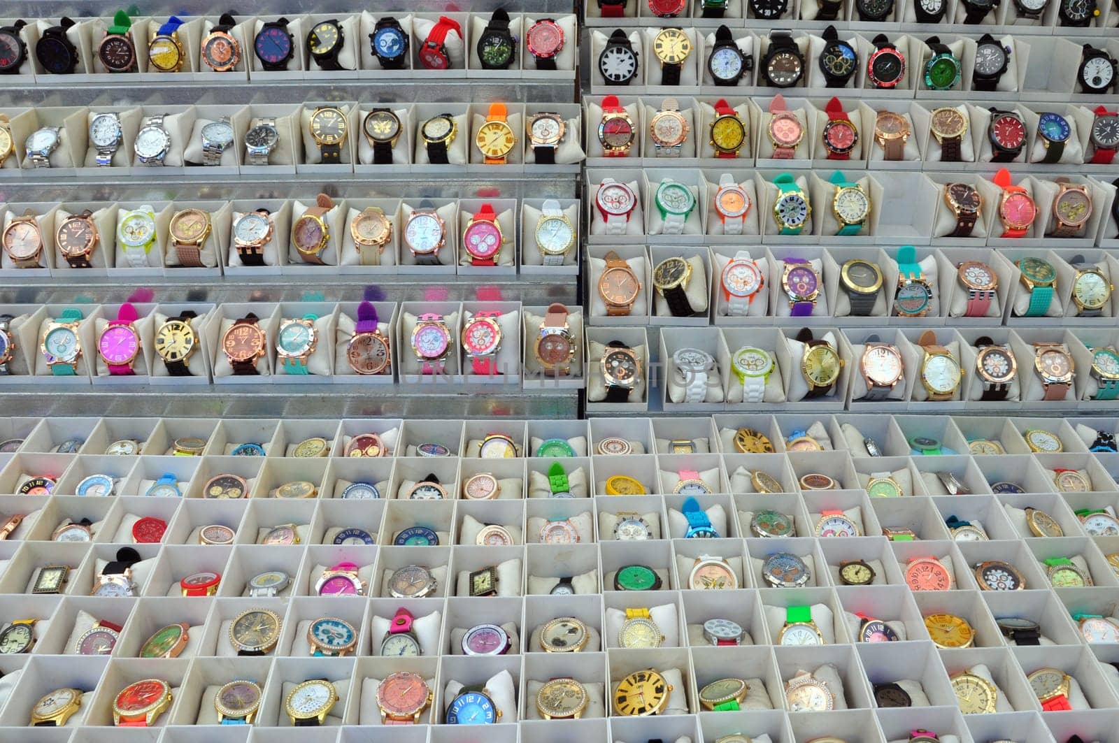 ATHENS, GREECE - AUGUST 15, 2014: Wrist watches for sale on street market.