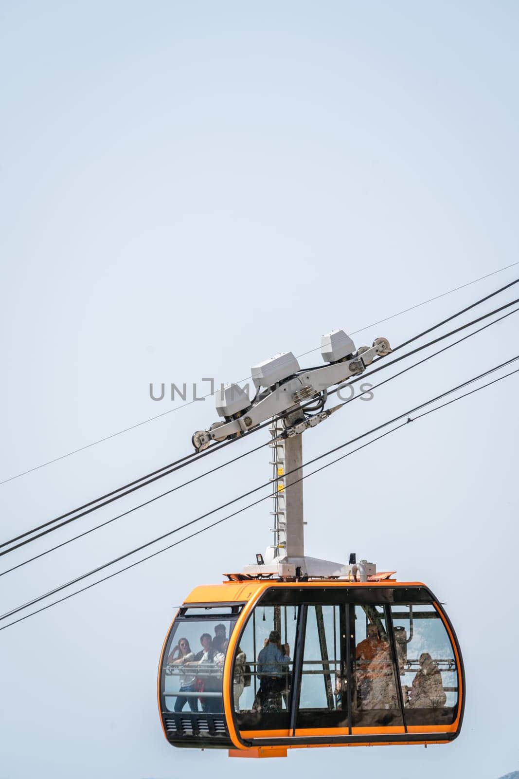 Dubrovnik, Croatia - April 2018 : Dubrovnik cable car, a popular tourist attraction taking people on the top of a Mount Srd above the historical Old Town Walls