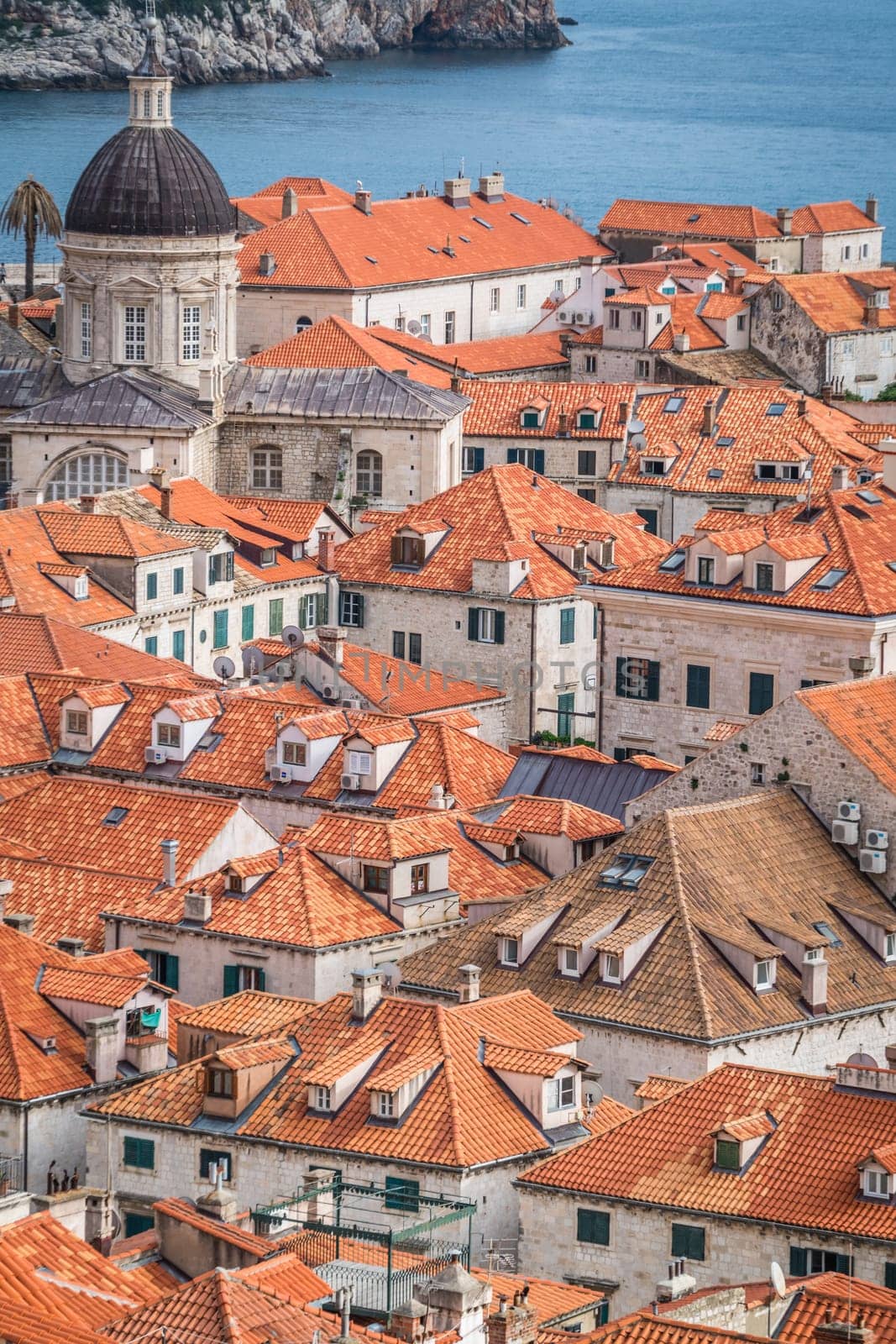 Dubrovnik, Croatia - April 2018 : View of the old houses in Dubrovnik, as seen from the Old Town fortified walls