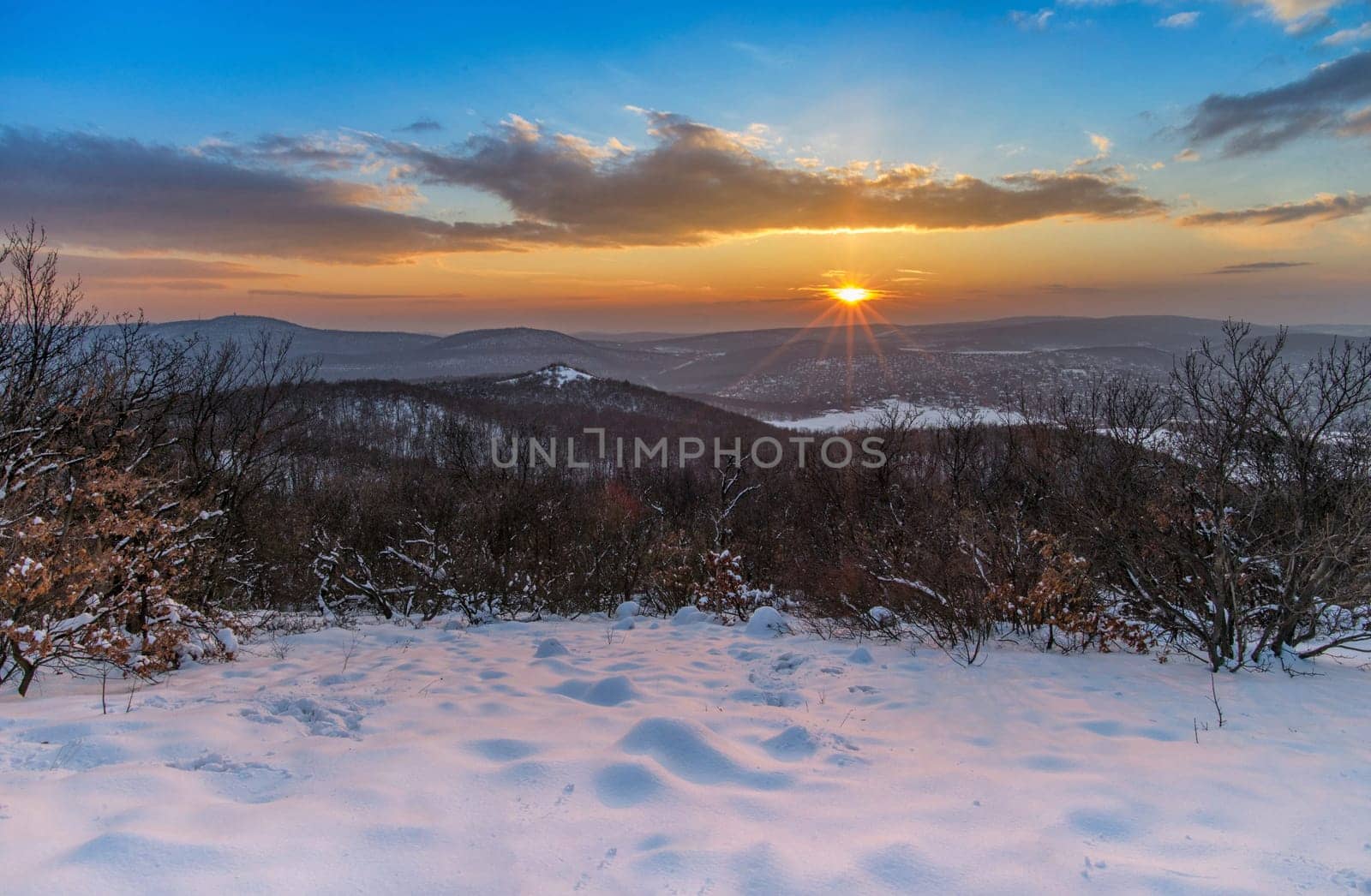 Hills covered by snow in winter