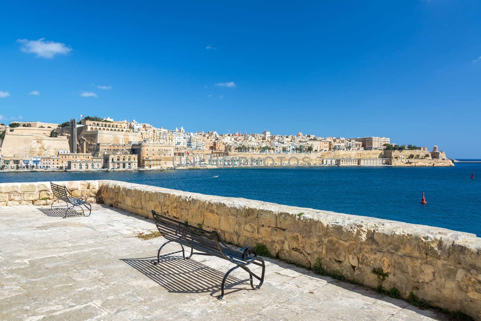 Beautiful view of Valletta, Malta as seen from Senglea, one of the Three Cities