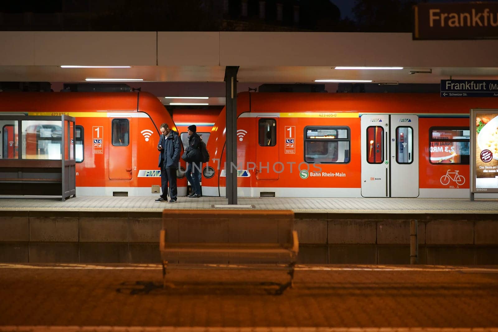Frankfurt, Germany - December 14, 2018: A train of the Rhine-Main transport association RMV a regional provider of regional services in the Frankfurt South Station on December 14, 2018 in Frankfurt..