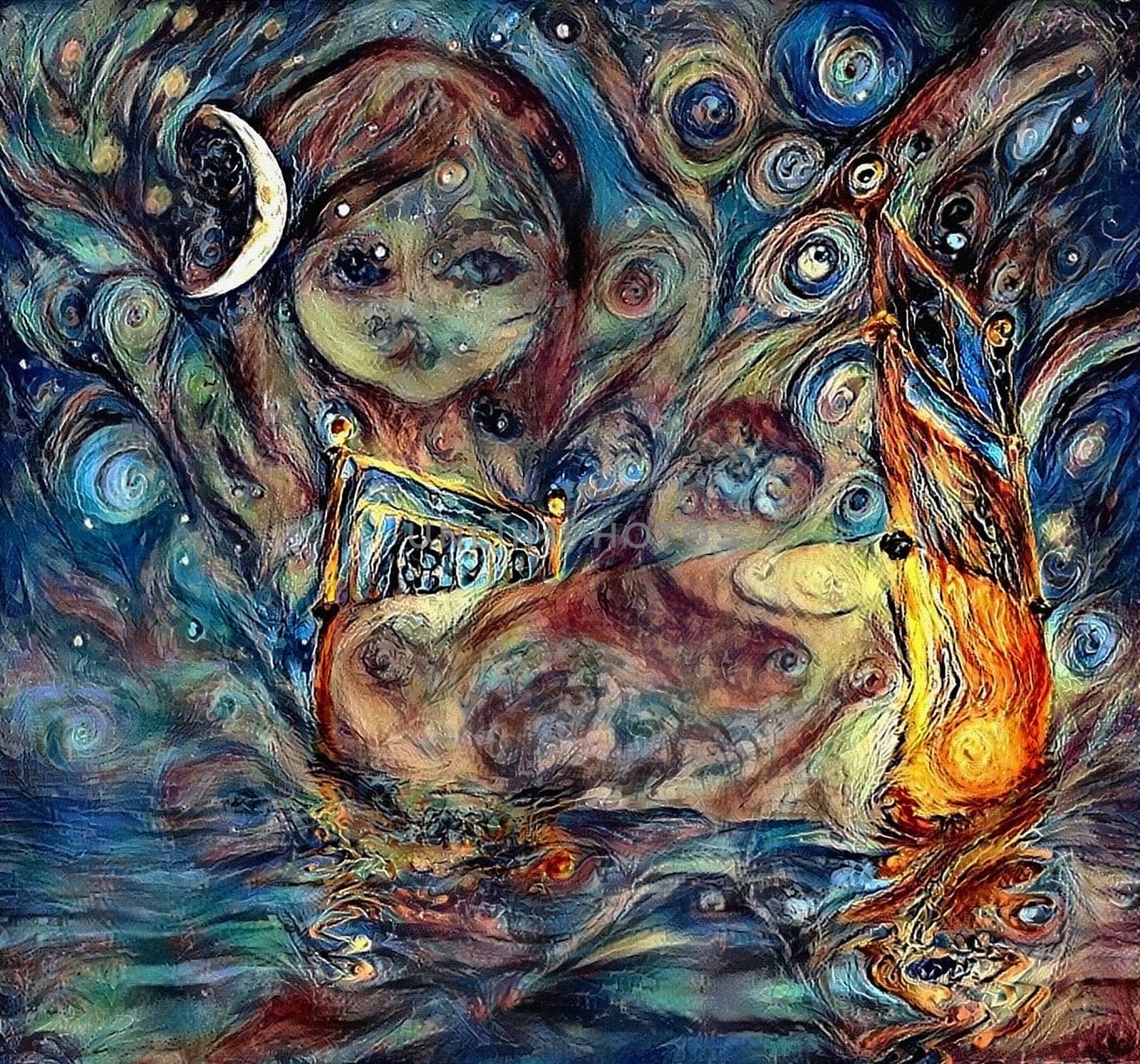 Abstract painting. Little girl's dream