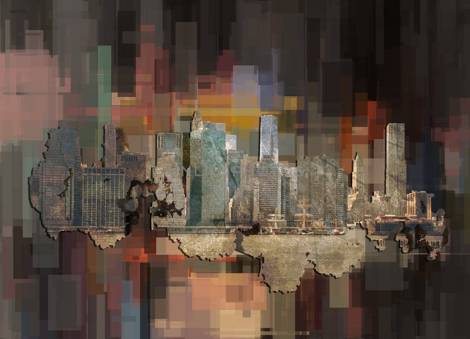 New York, Manhattan. Abstract geometric background. 3D rendering