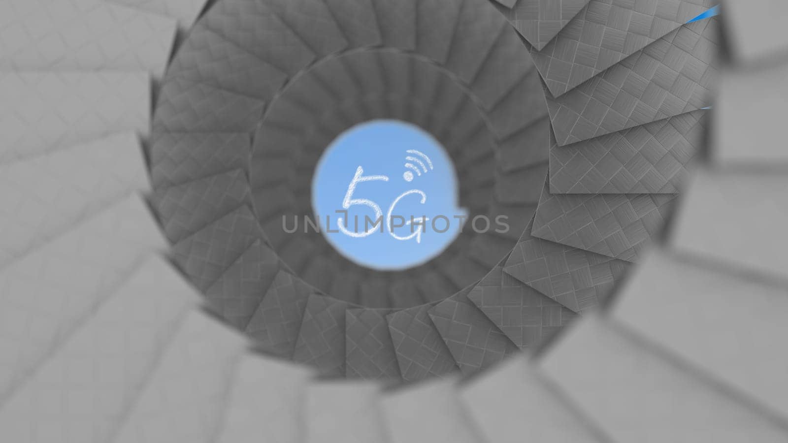 The 3d rendering Antique vintage rounded staircase in the house focus to 5G