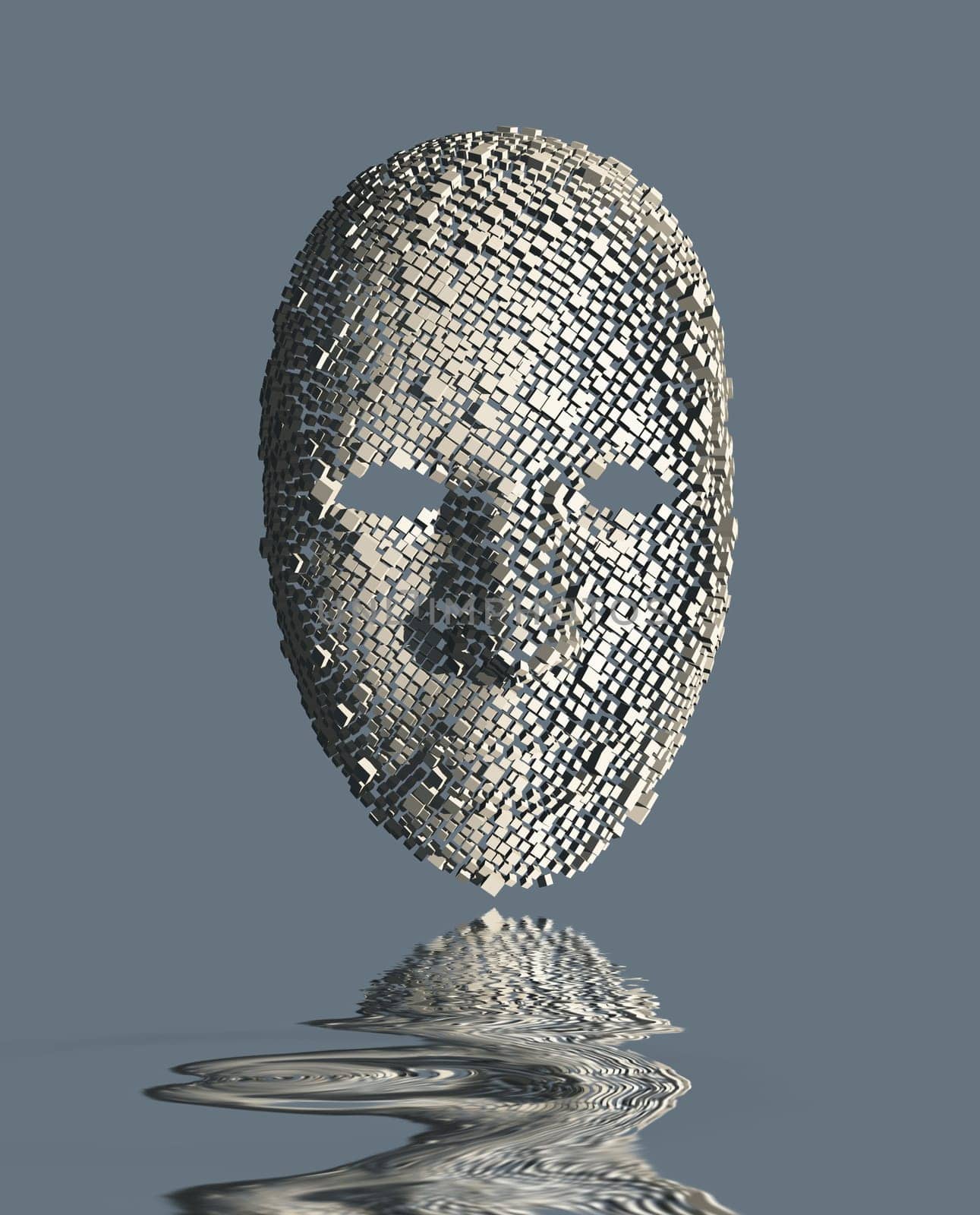 Surreal Mask and Water Reflection