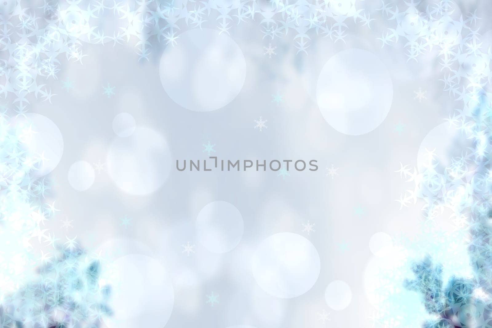 Abstract blurred festive winter christmas or Happy New Year background with shiny blue and white bokeh lighted stars. Space for your design. Card concept.
