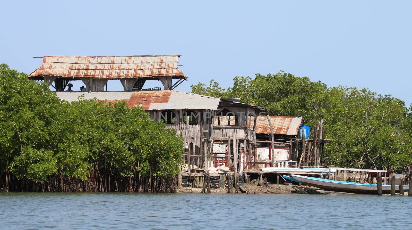 Huts of fishermen in the Gambia, made of wood