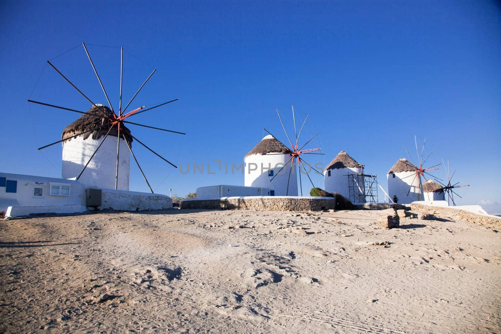 famous view  Traditional windmills on the island Mykonos, Greece