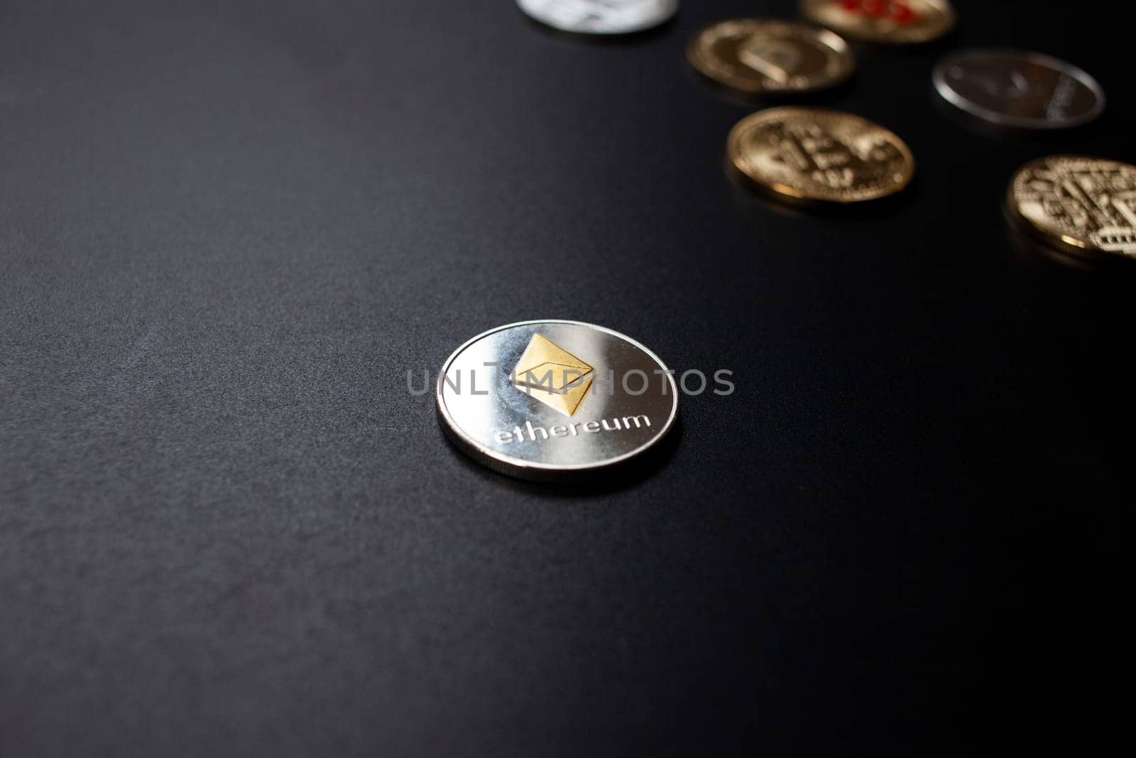 cryptocurrencies concept - bitcoin, litecoin, ethereum