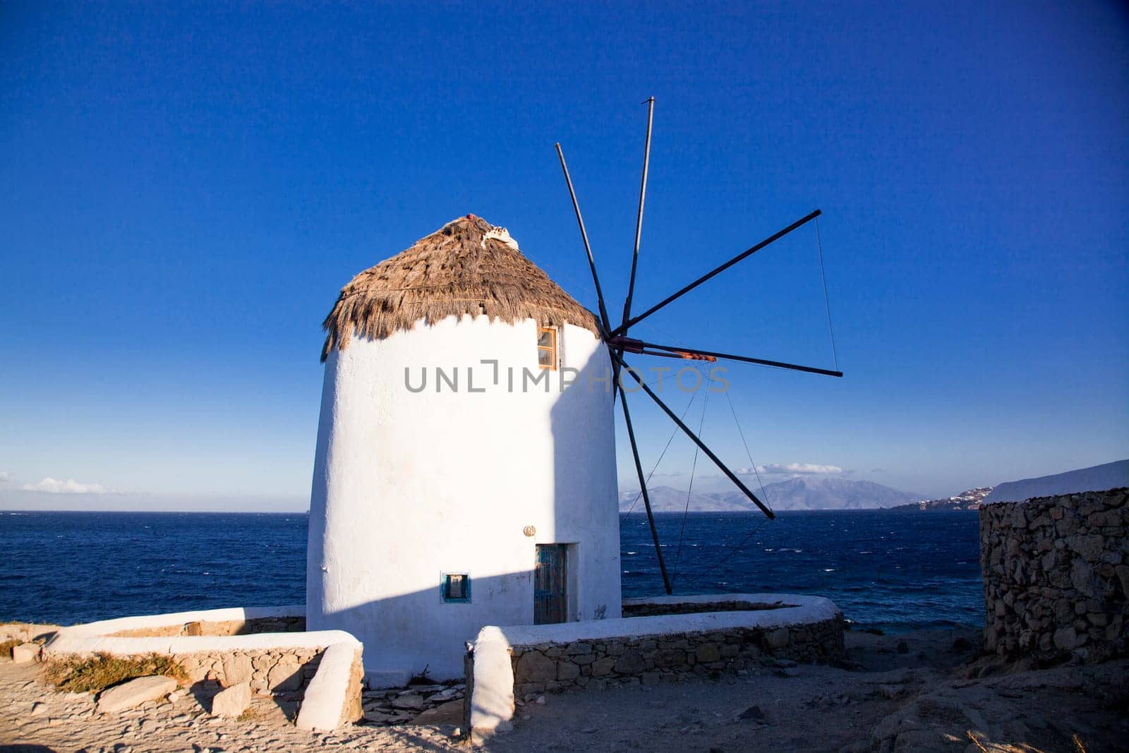 famous view  Traditional windmills on the island Mykonos, Greece