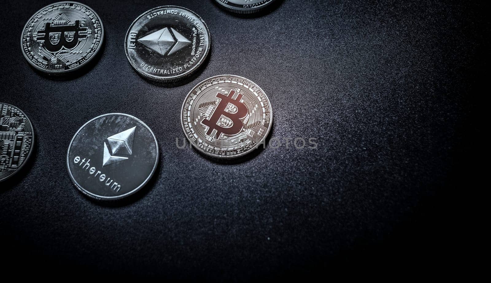 cryptocurrencies concept - bitcoin, litecoin, ethereum