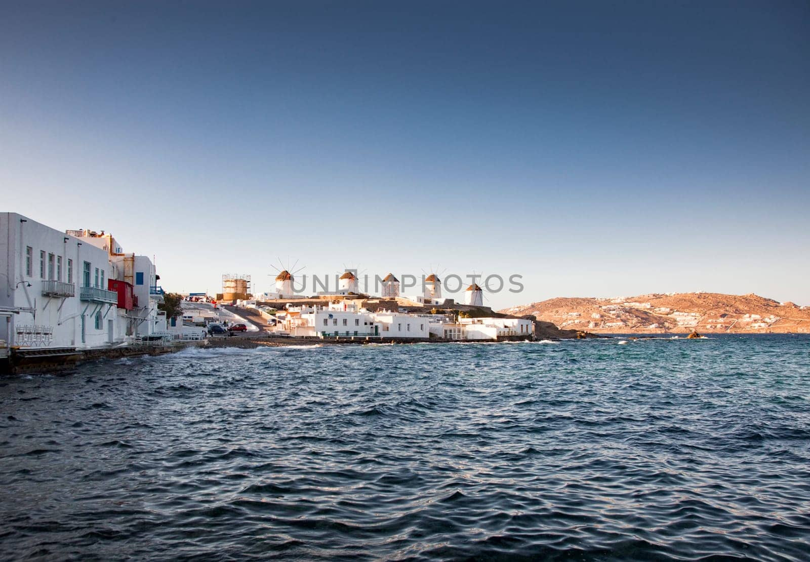 famous view  Traditional windmills on the island Mykonos, Greece