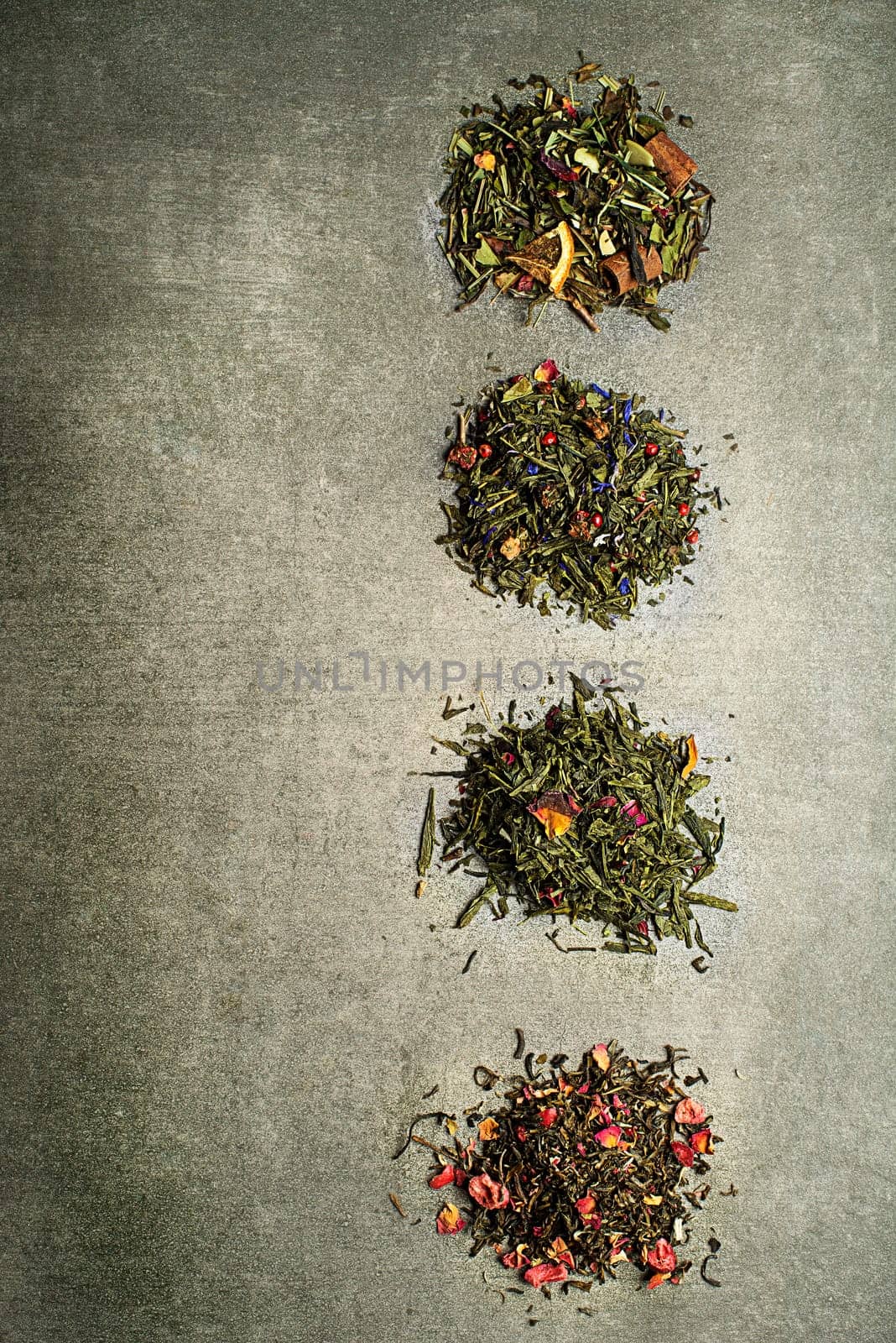 Dry Collection of different types tea herbs and spices