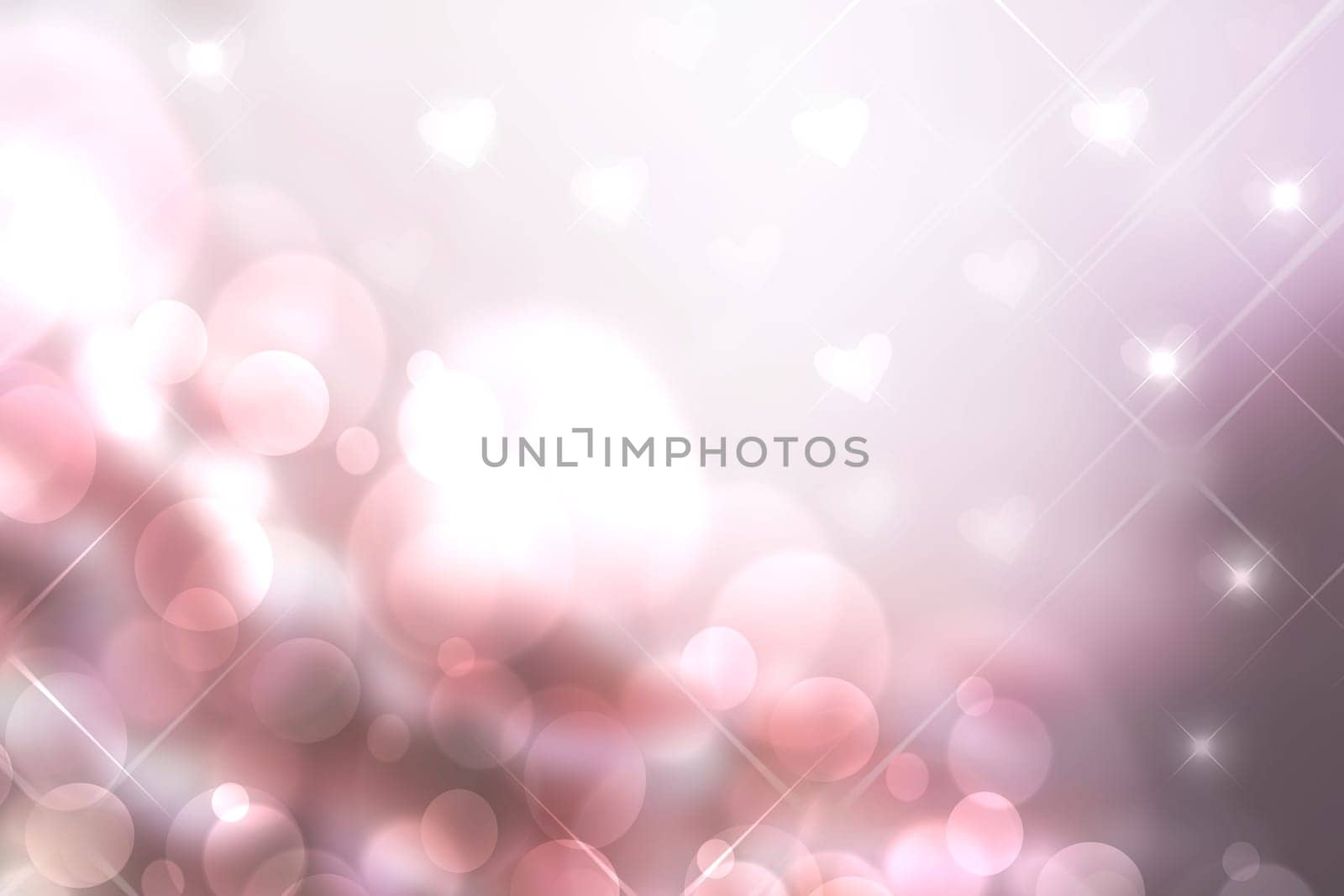Abstract valentine background. Abtract festive blur pink bright pastel background with hearts and bokeh lights for valentine or wedding. Romantic textured backdrop with space for your design. Card concept.
