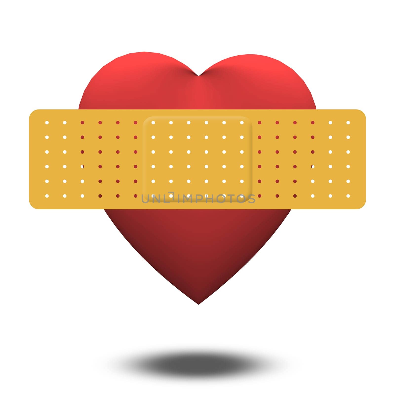Wounded Heart with Bandage. 3D rendering