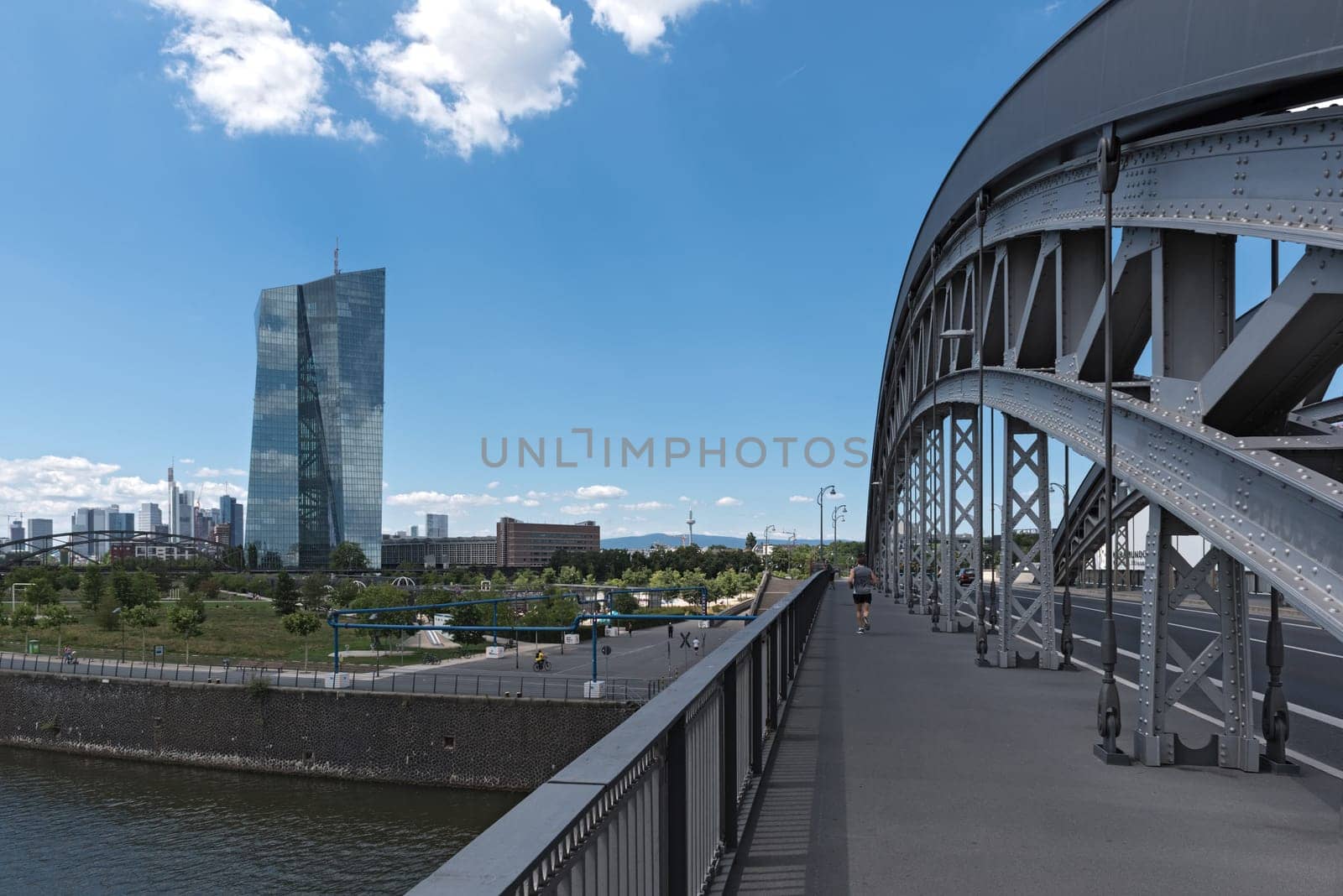 the honsell bridge with new building of the european central bank (ezb) in Frankfurt am main, germany