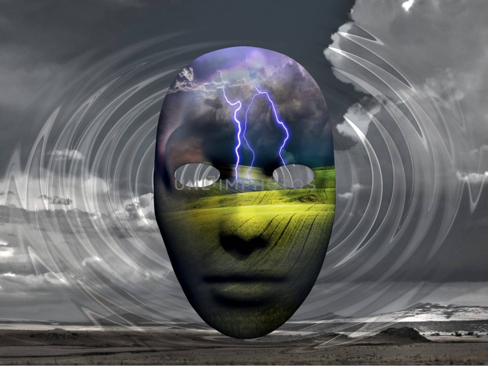 Mack with lightning in cloudy sky