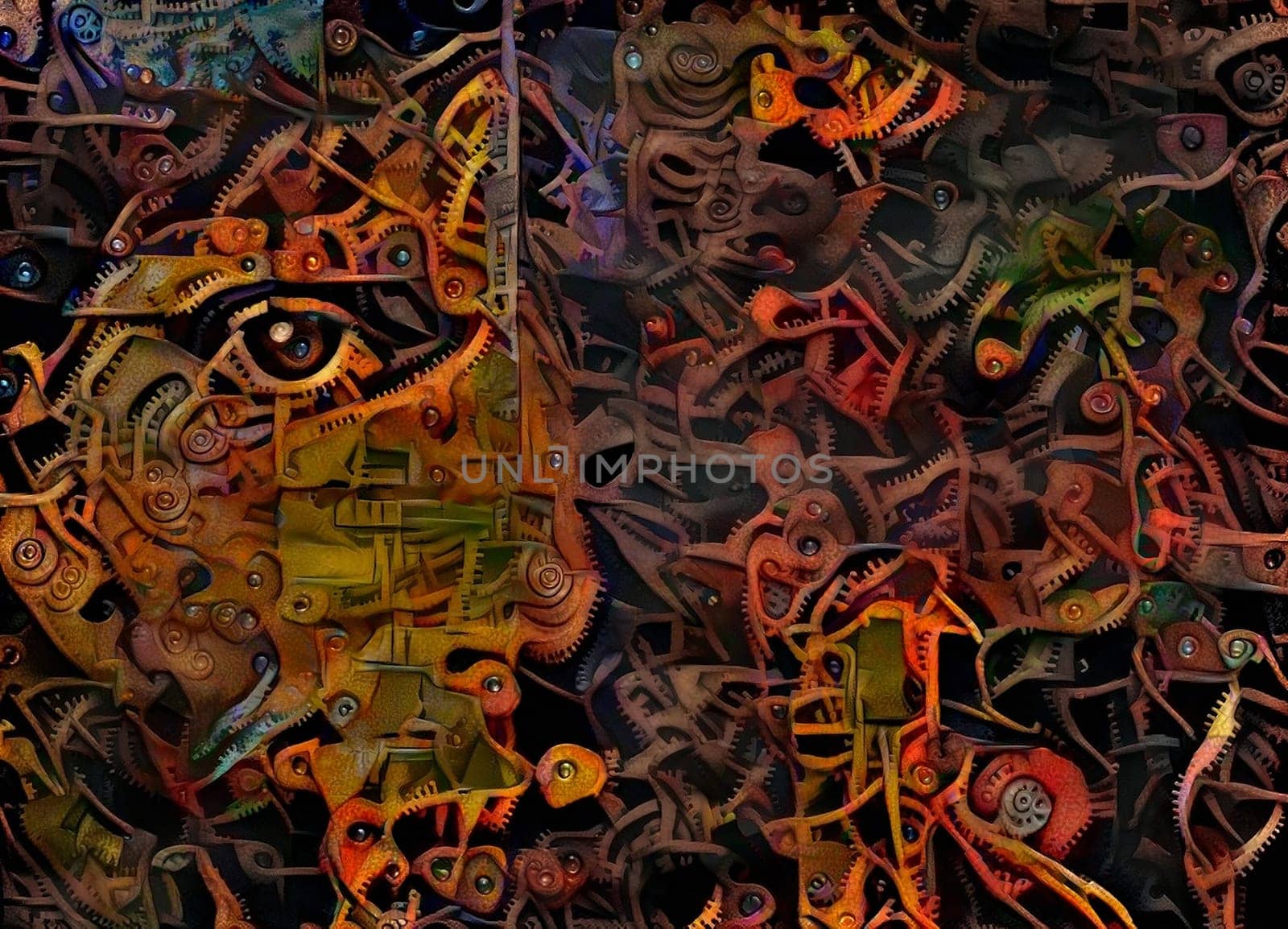 Abstract mechanic. Woman's face in cogwheels pattern