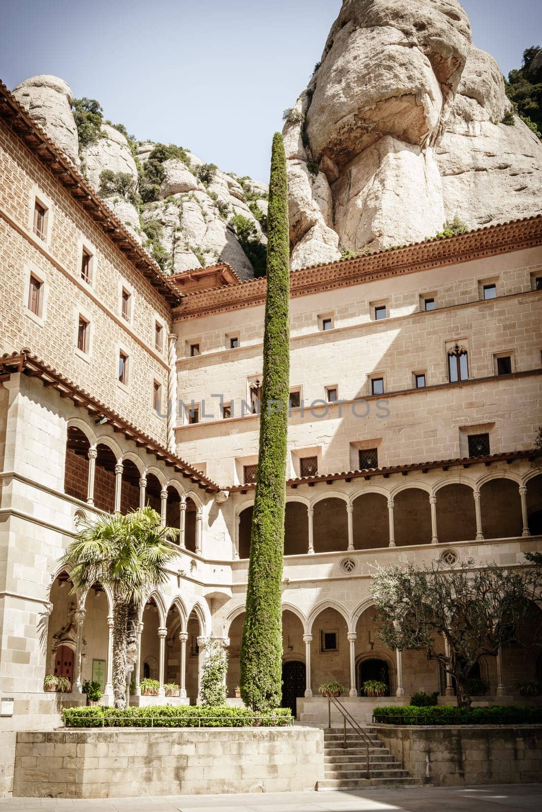 Courtyard in the monastery of Santa Maria de Montserrat in Catalonia, Spain