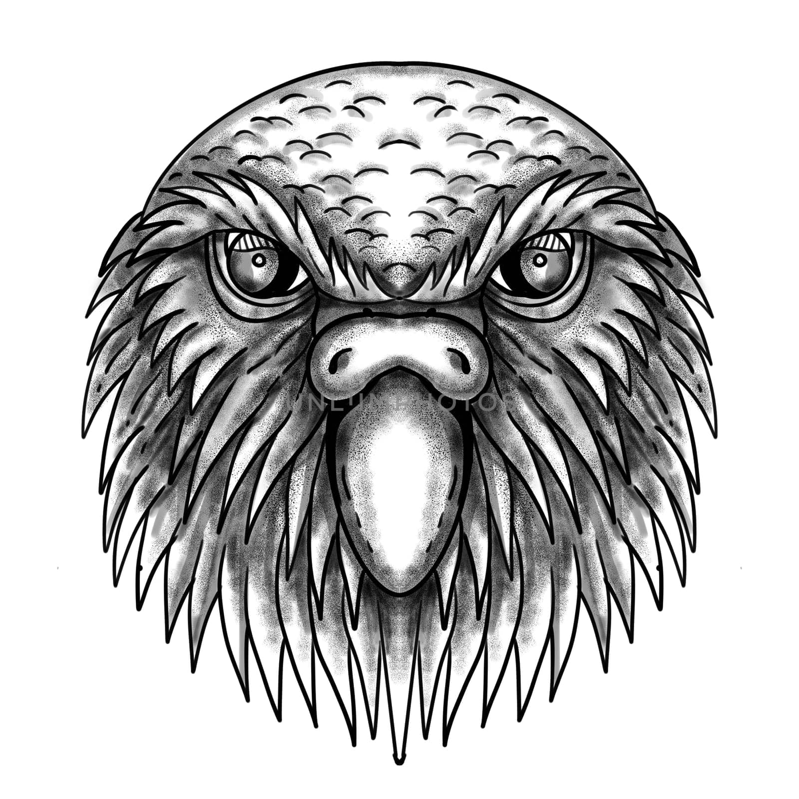 Tattoo style illustration of  of head of kakapo, night parrot or owl parrot, a species of flightless, nocturnal, ground-dwelling parrot endemic to New Zealand.