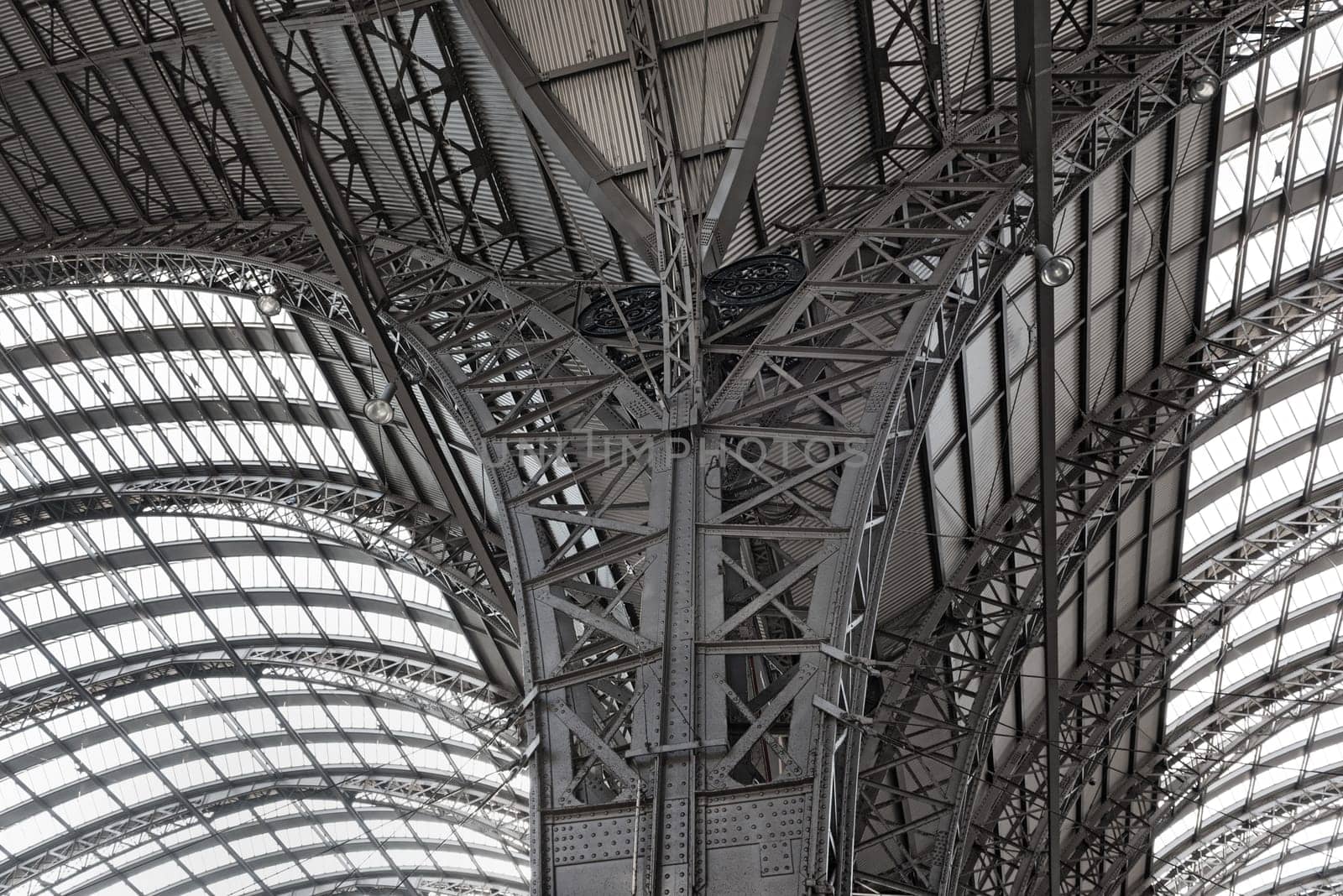 iron roof construction of main station in, frankfurt am main, germany