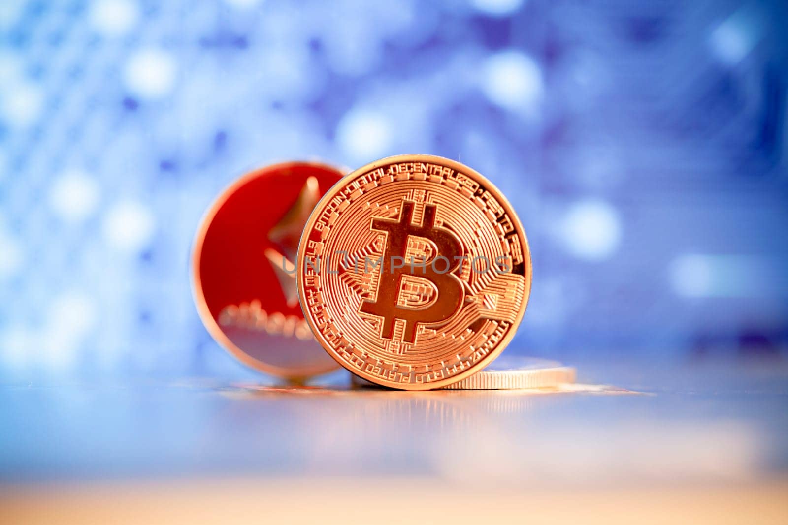 cryptocurrencies concept - bitcoin, litecoin, ethereum