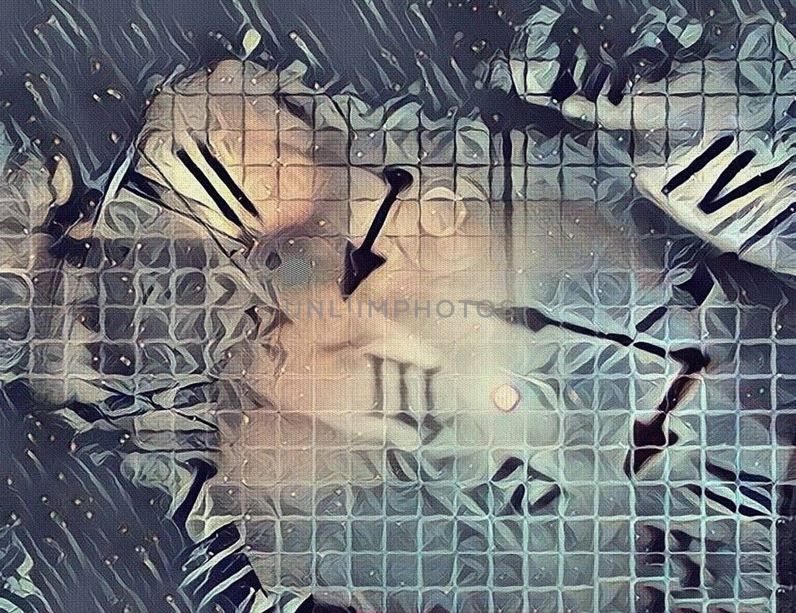 Abstract canvas. Roman numbers and clock hands. Time