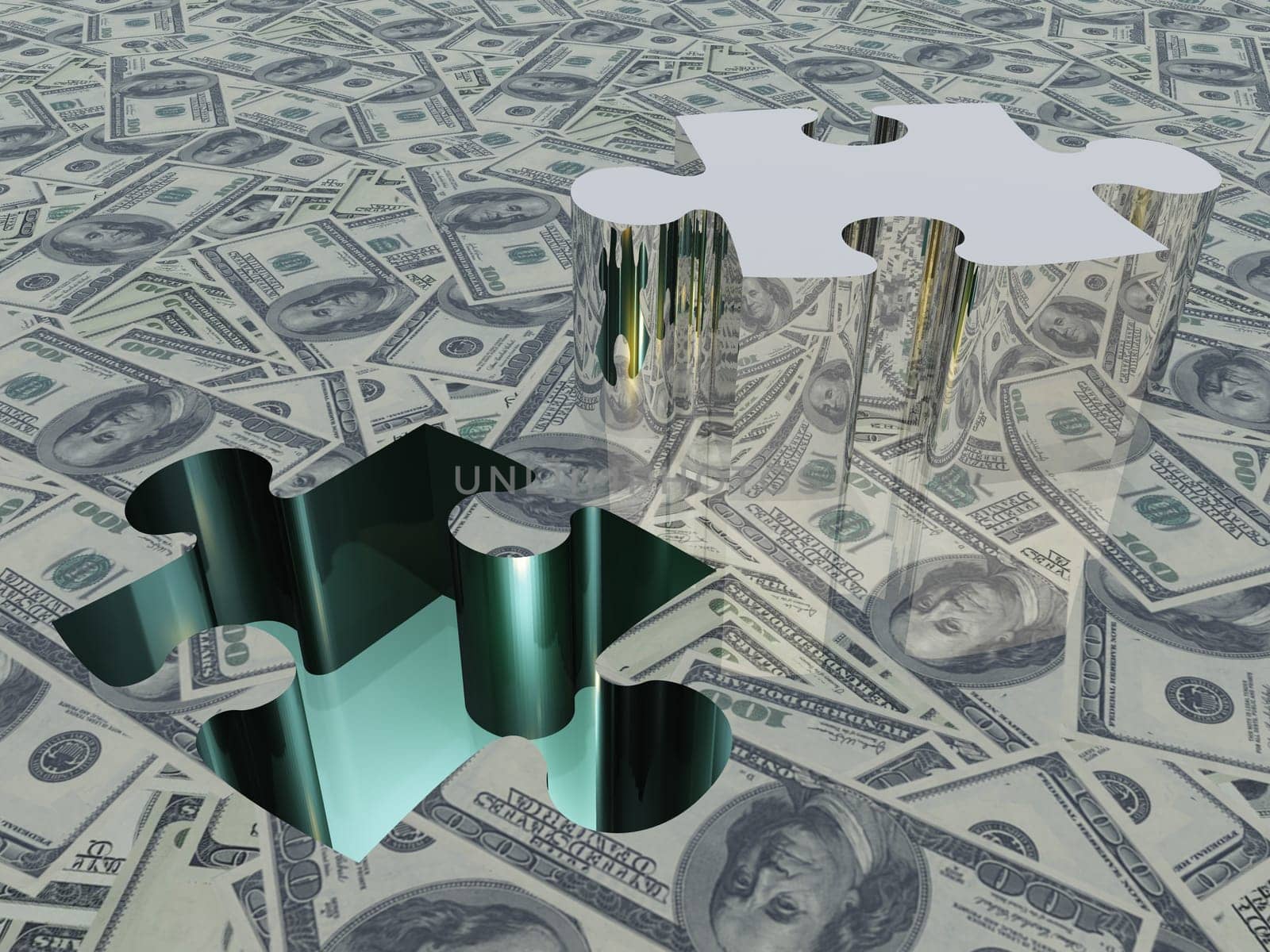 USA Currency Puzzle. 3D rendering