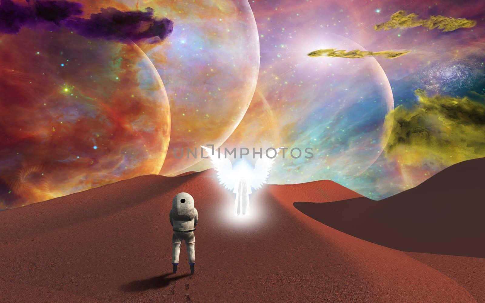 Space journey. Meeting with the angel on red planet